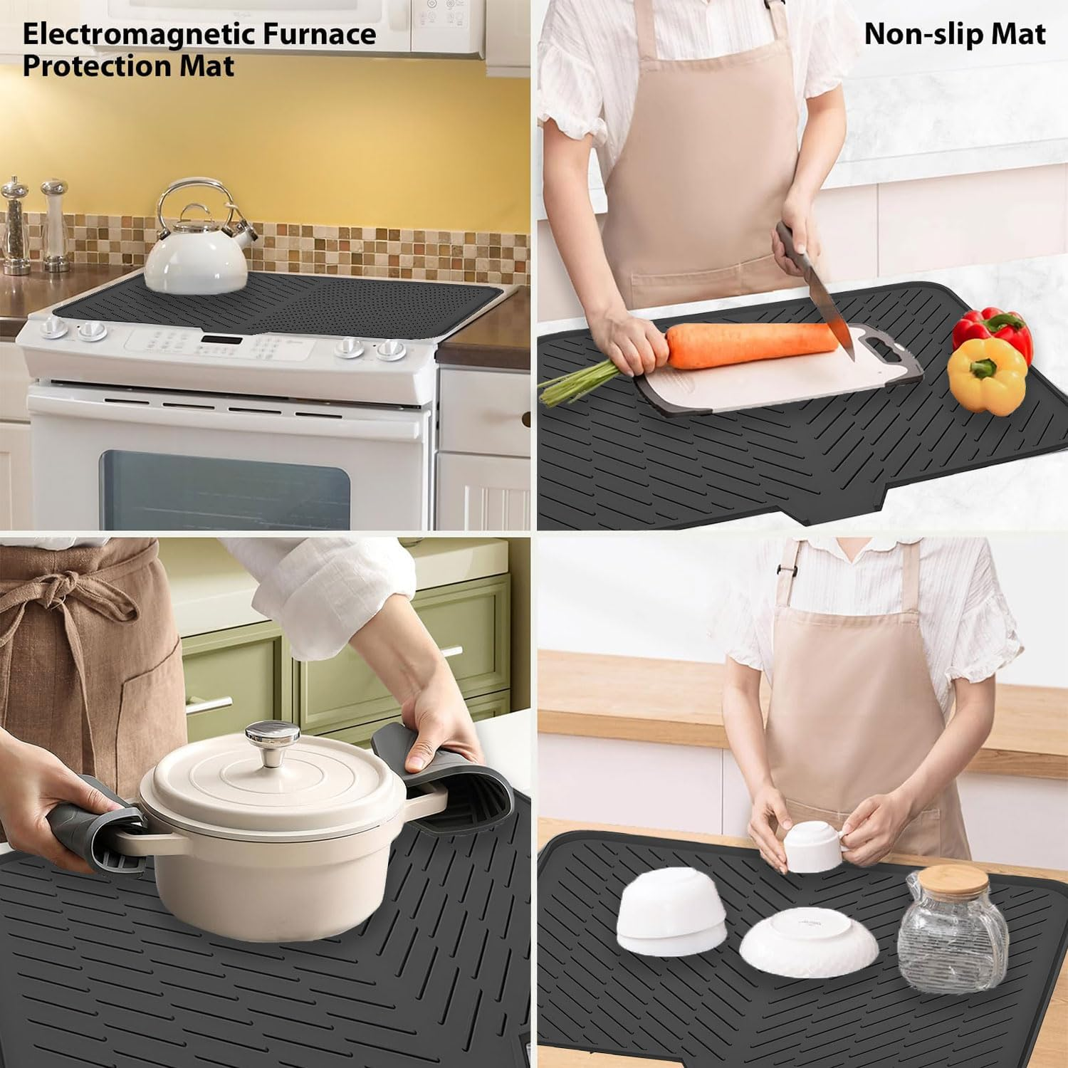 LKYLIVE Silicone Drying Mat, 23"X17" with Built-In Drain Lip,Heat-Resistant,Eco-Friendly,Hygienic Drying Pad,Leak-Proof and Non-Slip,Silicone Dish Drying Mat for Kitchen Counter or Sink（Black 23X17） image number 1