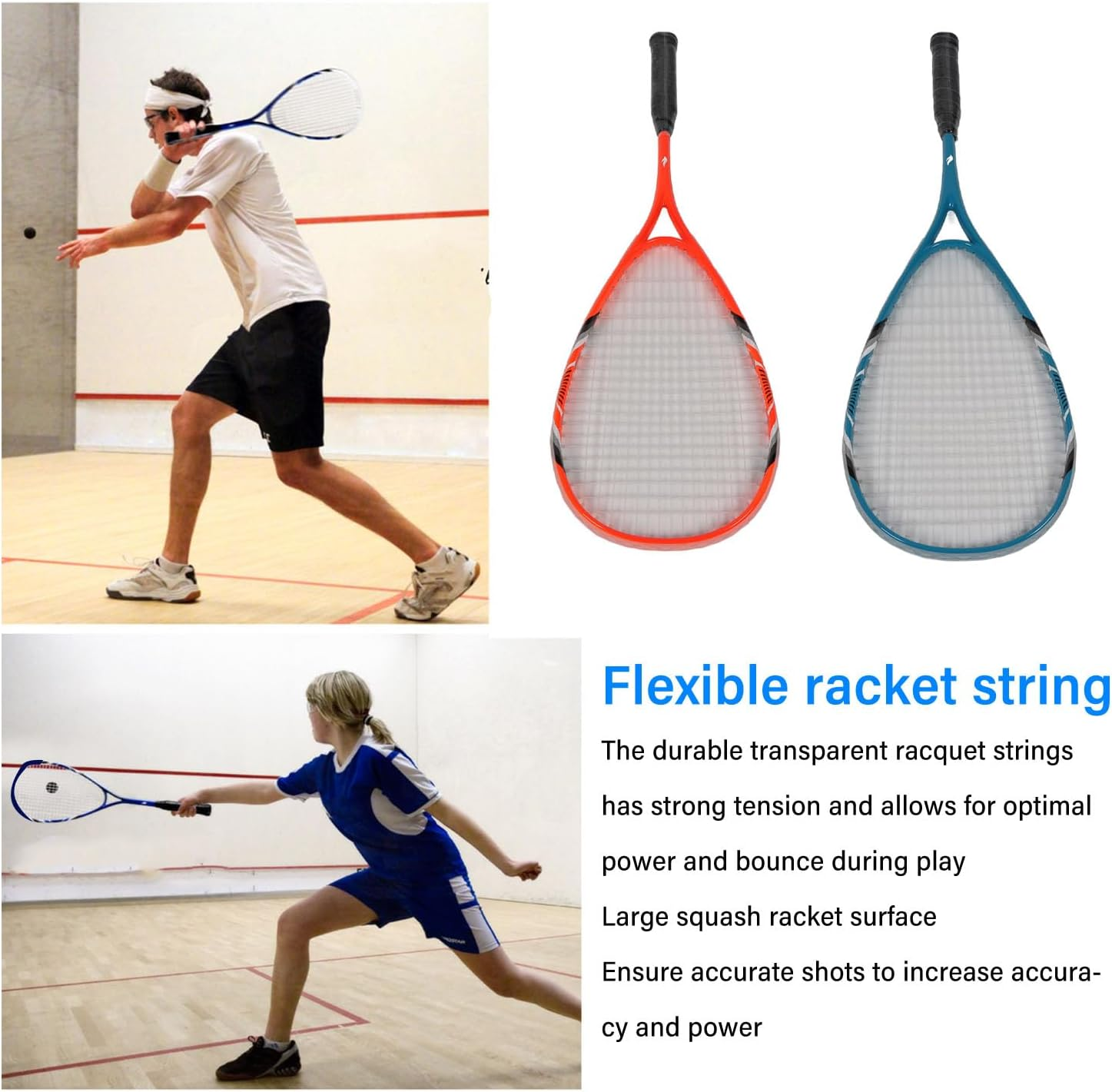 Squash Racket, Carbon Aluminium Alloy Integrated Lightweight Sports Beginner Squash Racket Set for Gym School Playgrounds image number 3