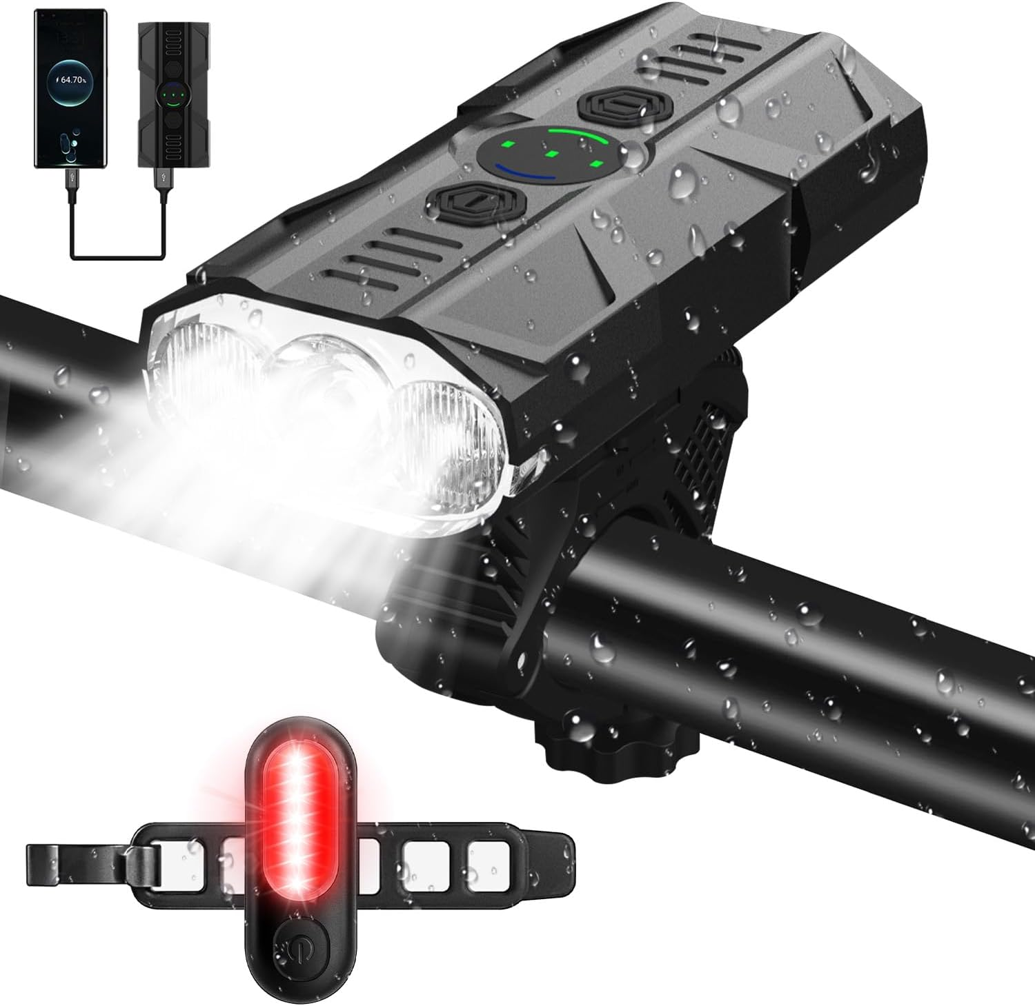 Necomi Bike Lights Bike Headlight,1200 Lumens 5800Mah Battery USB Rechargeable Bicycle Headlight with Rotatable Stand, 13 Modes IP65 Waterproof