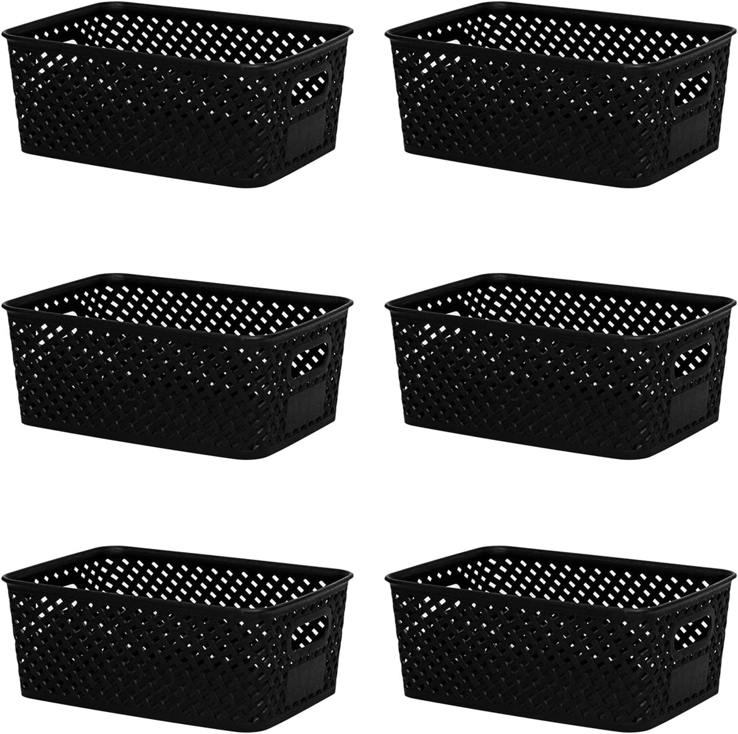 6-Pack Plastic Storage Baskets, Stackable Weave Baskets, Household Sundries Storage Baskets for Organizing Closets, Cabinets, Pantries, Shelves and Countertop Space (6 Pack-White-Plastic Lid)