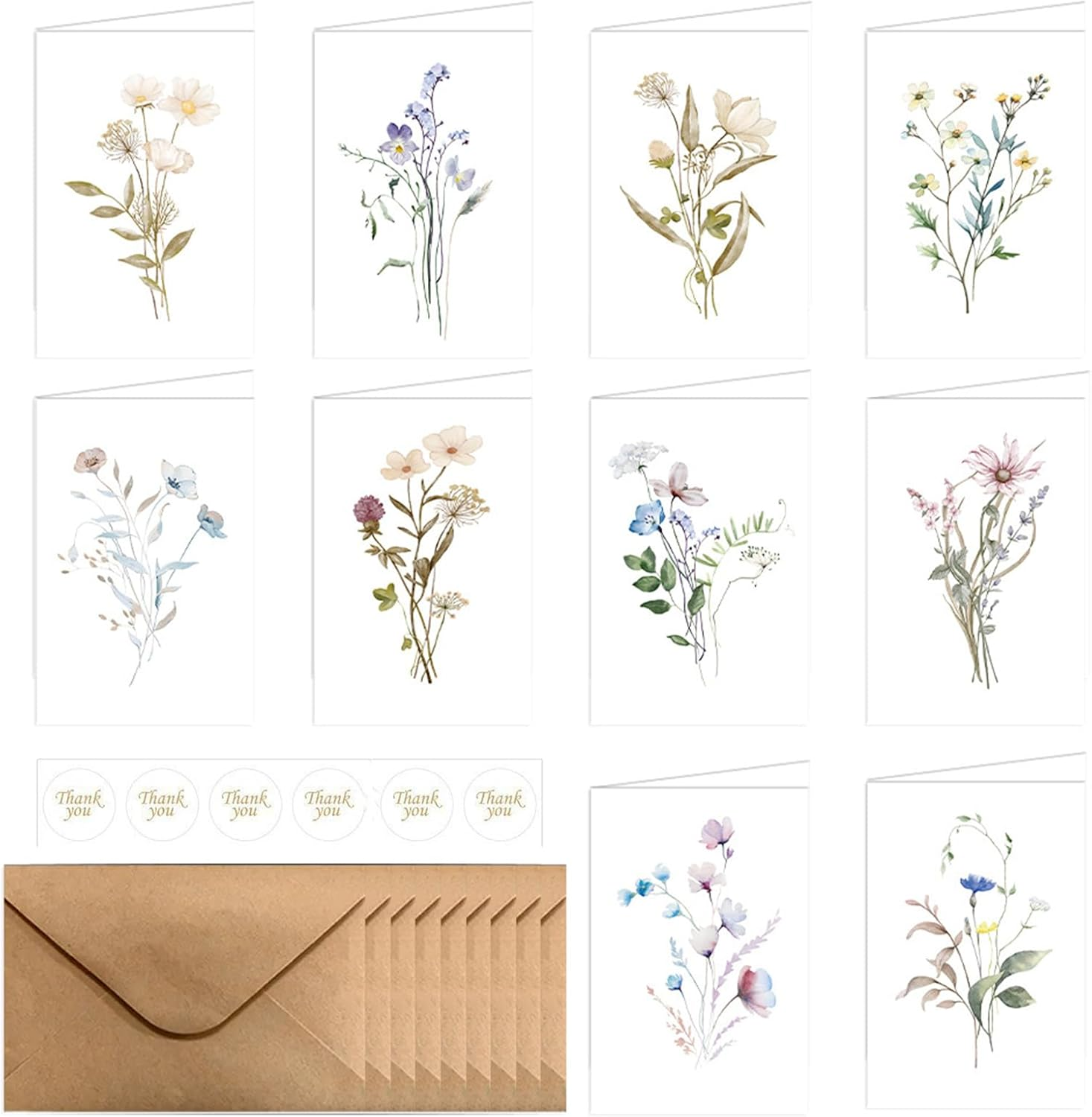 Yeanifeana 40 Pack Blank Cards, Elegant Floral Greeting Cards with Rustic Envelopes, All-Occasion Greeting Cards for Weddings Birthdays Thank You, Blank Cards Design Stationery Set image number 4