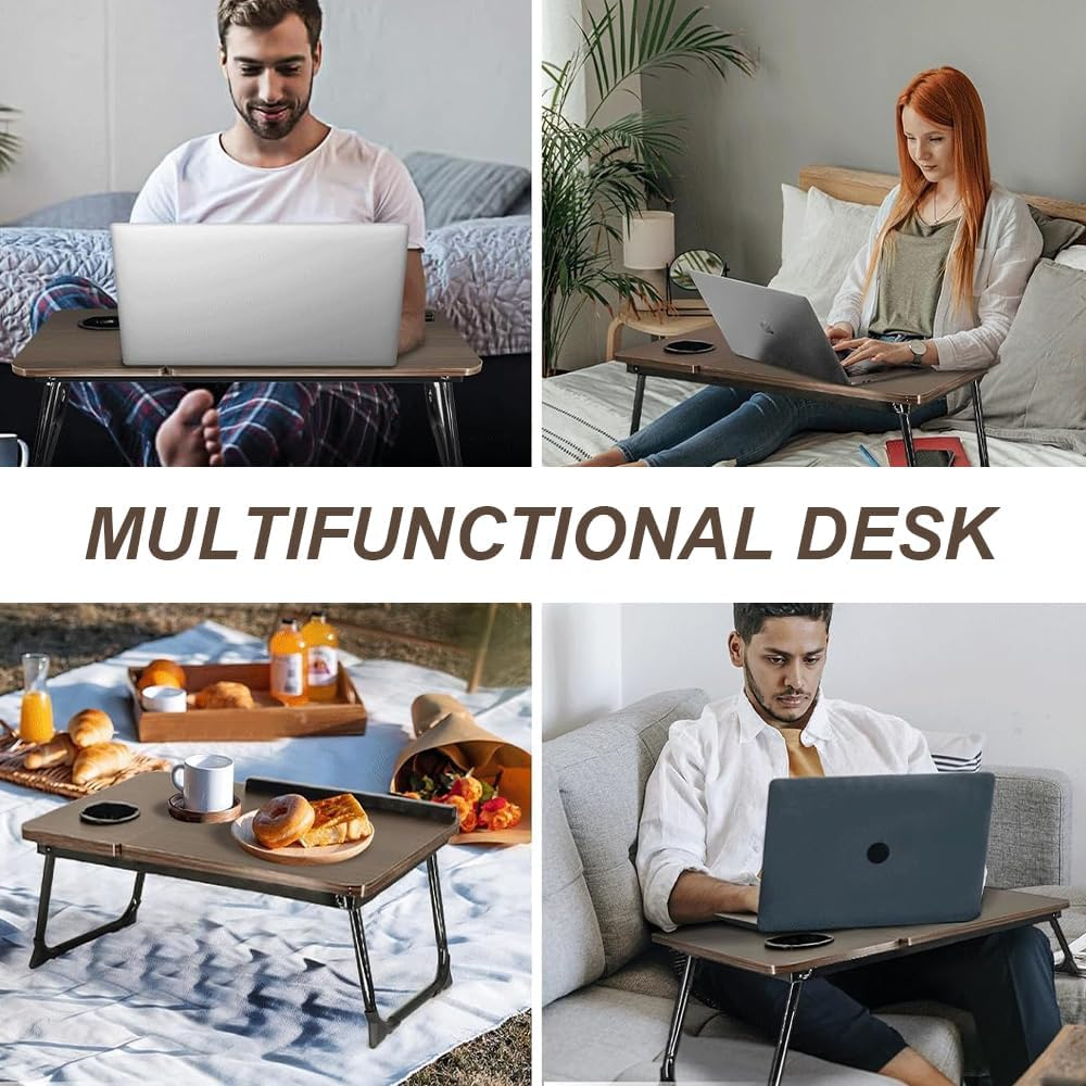 MTSDM Foldable Laptop Table, Laptop Desk, Foldable Computer Table with Cup Holder Folding Breakfast Tray Adjust Angle Portable Standing Desk Reading for Bed Sofa Floor Good Furniture for Work at Home image number 1