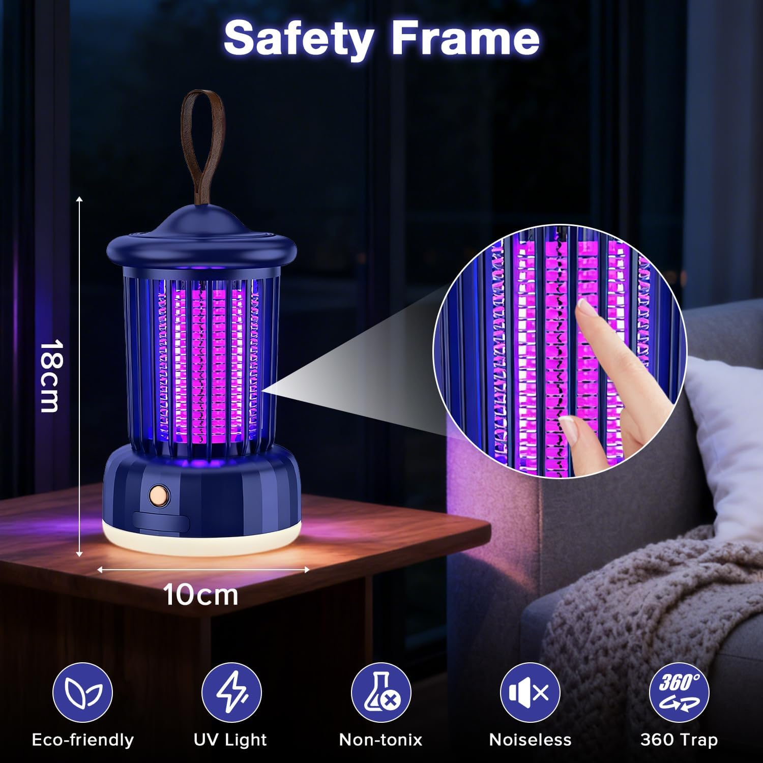 Yakiter Mosquito Killer Lamp, 2 in 1 Rechargeable Electric Bug Zapper, UV Fly Killer with Night Light, Insect Fly Zapper for Home, Standing or Hanging Outdoor/Indoor (Blue) image number 3