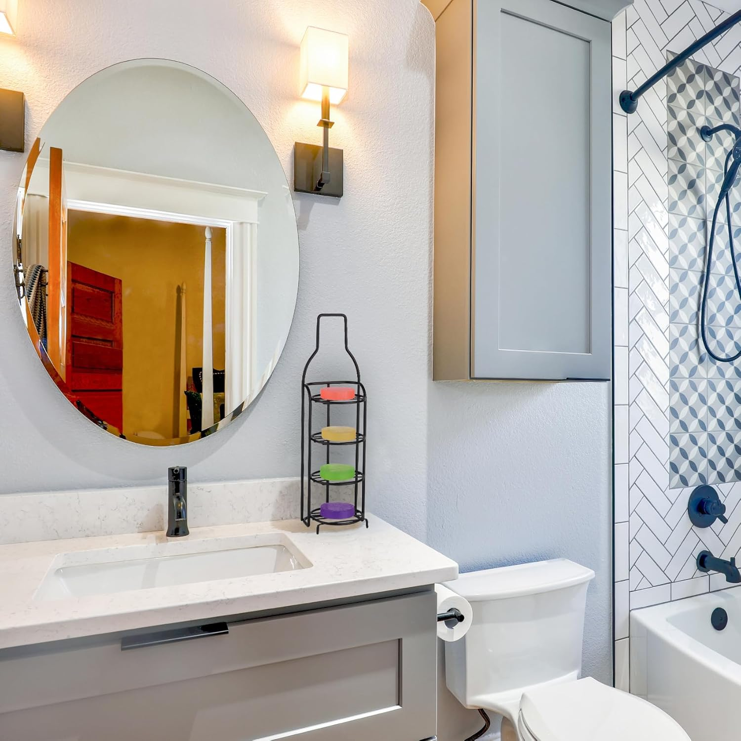 Soap Holder for Shower Wall 4 Tier Soap Dish Stainless Steel Bar Shower Bathroom Self Draining Rustproof Rack Powerful No Drilling(Black Suction Cup) image number 4