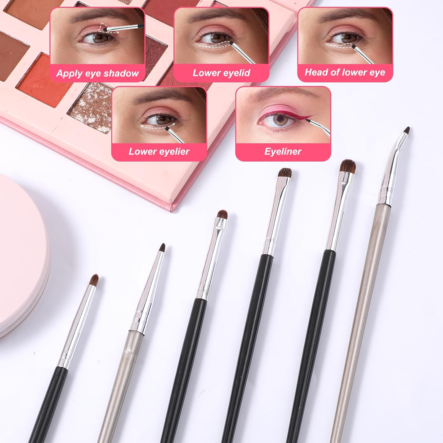 6 PCS Small Eyeshadow Brushes, Eye Makeup Brush Sets, Mini Smudge Brush for Eyeliner for Creasing Eye Makeup, Gel, Cream Liquid Concealer, Highlighter, Eyeliner Blending, Detail Brushes image number 6