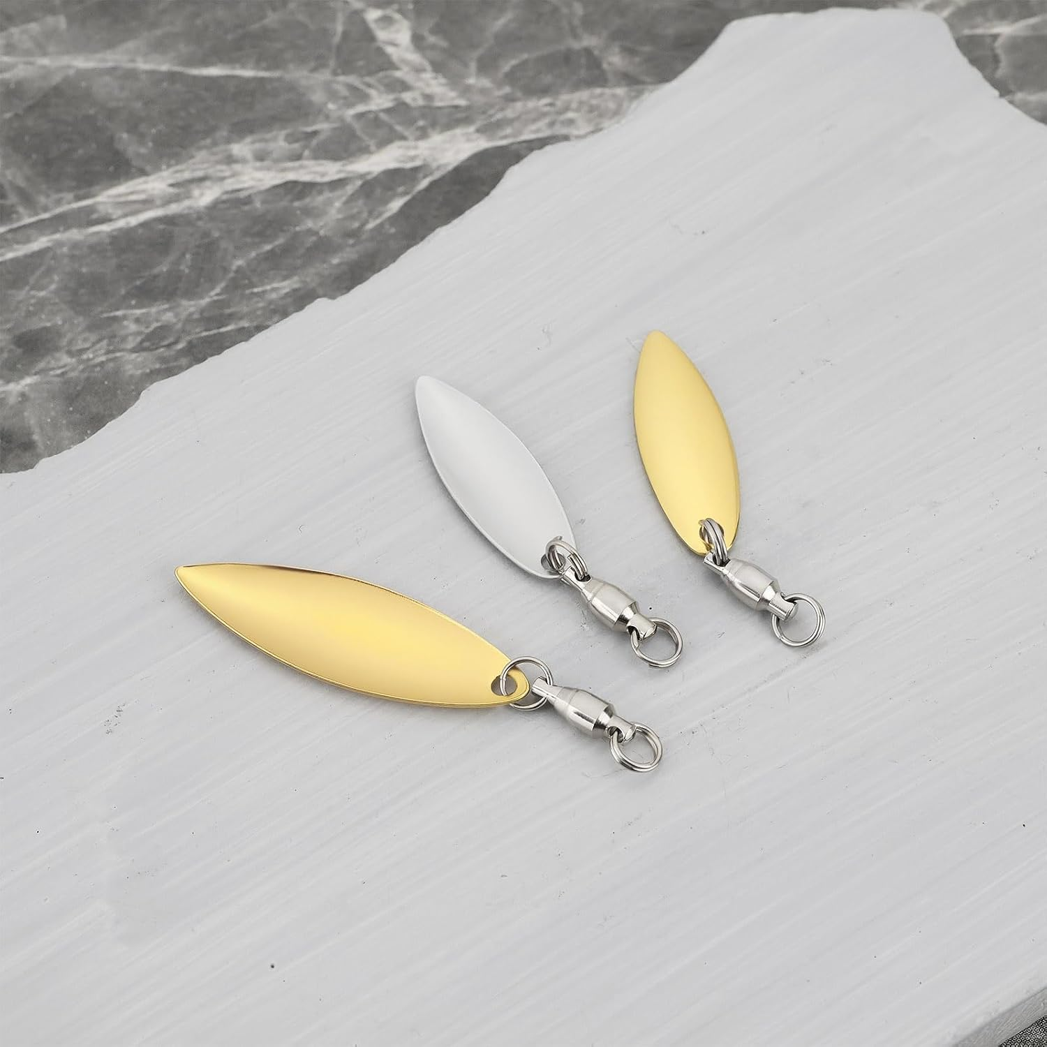 LT Easiyl 25PCS Fishing Tail Spinner with Ball Bearing Swivel Willow Leaf and Water Drop DIY Fishing Lures Accessories 32X10Mm 25X8Mm 18X14Mm Gold Silver image number 3