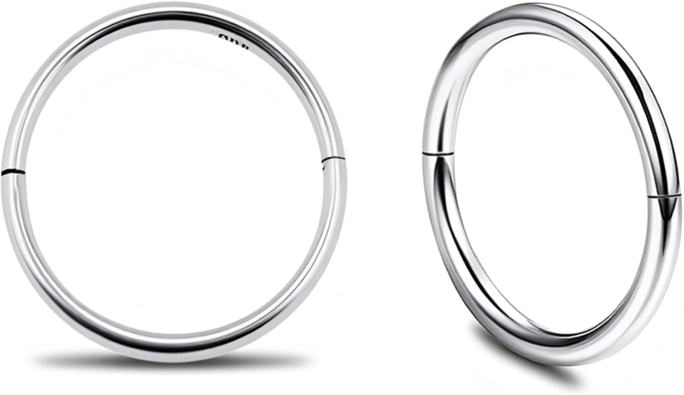 SERENITY SLEEPERS 925 Sterling Silver Seamless Sleeper Hoop Earrings - Hypoallergenic 18G Hinged Hoops for Continuous Wear (8Mm-14Mm) - Unisex Women Men Body Jewellery for Ears image number 2