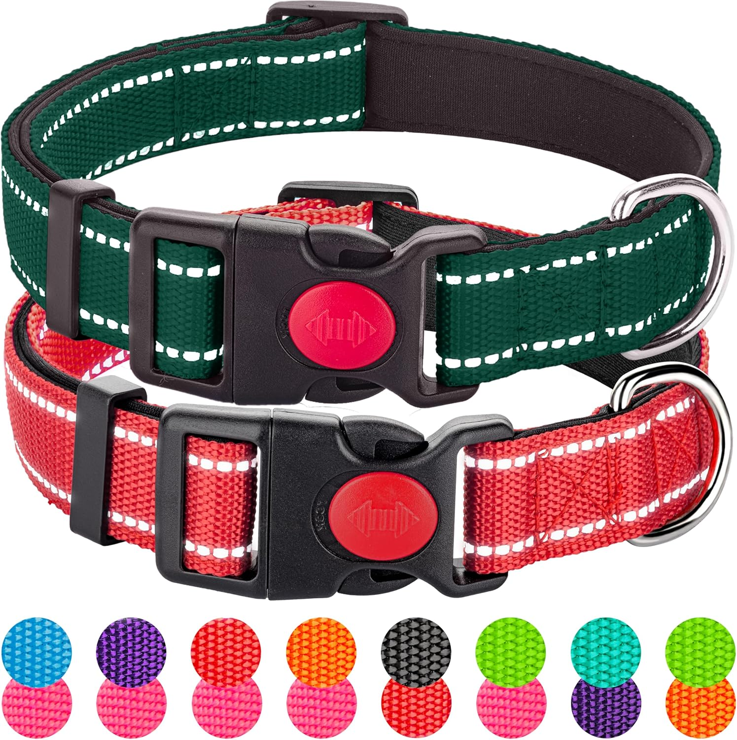 2 Pack Reflective Dog Collars for Medium Dogs Girl Boys,Nylon Durable Soft Padded Neoprene Male Female Dog Collars for Small Puppy Extra Large Dogs with Quick Release Safety Buckle,Pink,Blue,M