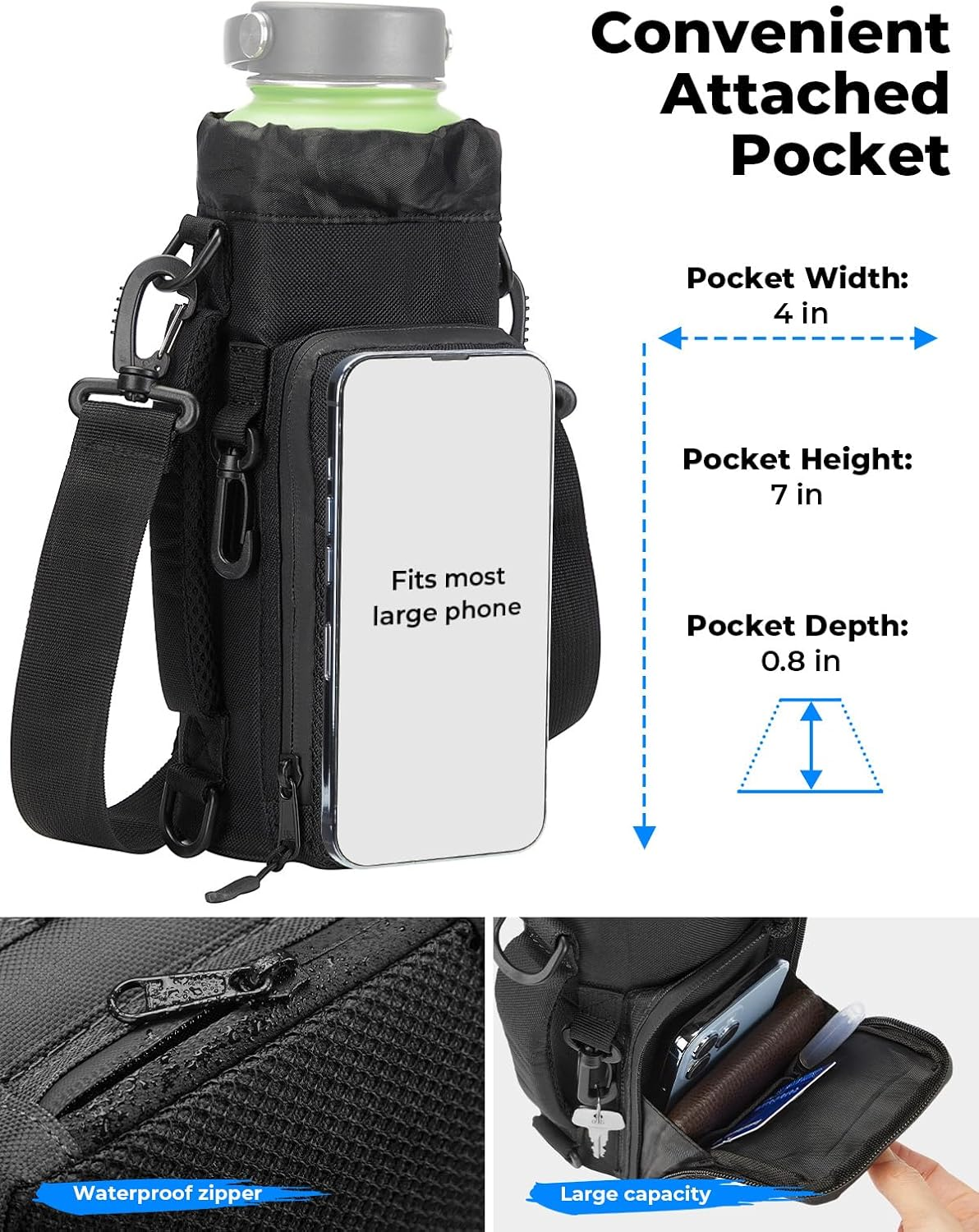 KEMIMOTO Water Bottle Holder Bag, Water Bottle Carrier with Shoulder Strap and Side Handle Strap, Water Bottle Cup Holder for Hiking Biking Camping Fishing, Compatible with YETI Stanley SLM 32 Oz image number 3