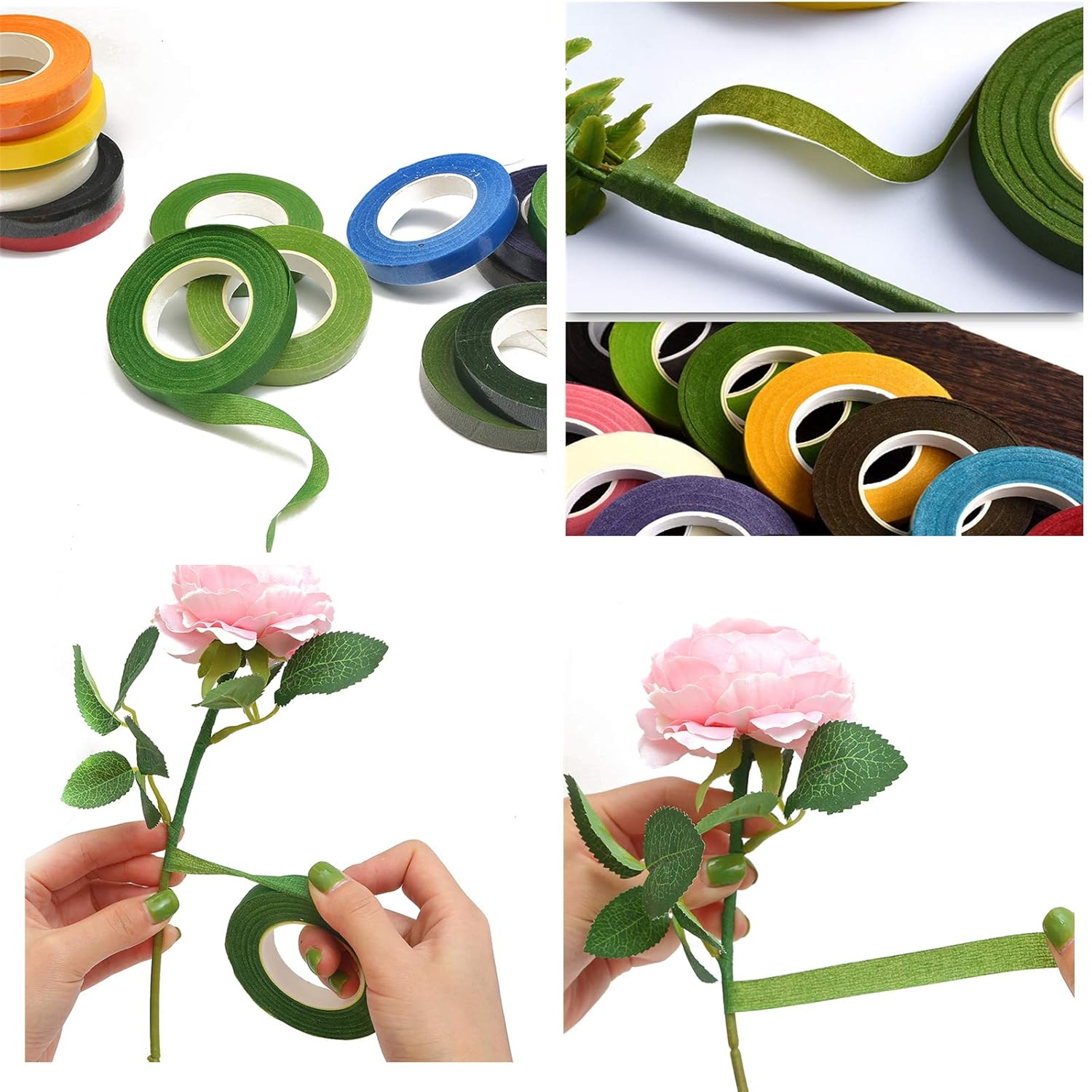 4 Rolls 1/2 Inch Floral Tapes Florist Wraps for Bouquet Stem and Flowers Making Craft Projects (30 Yards, White) - Brown image number 2