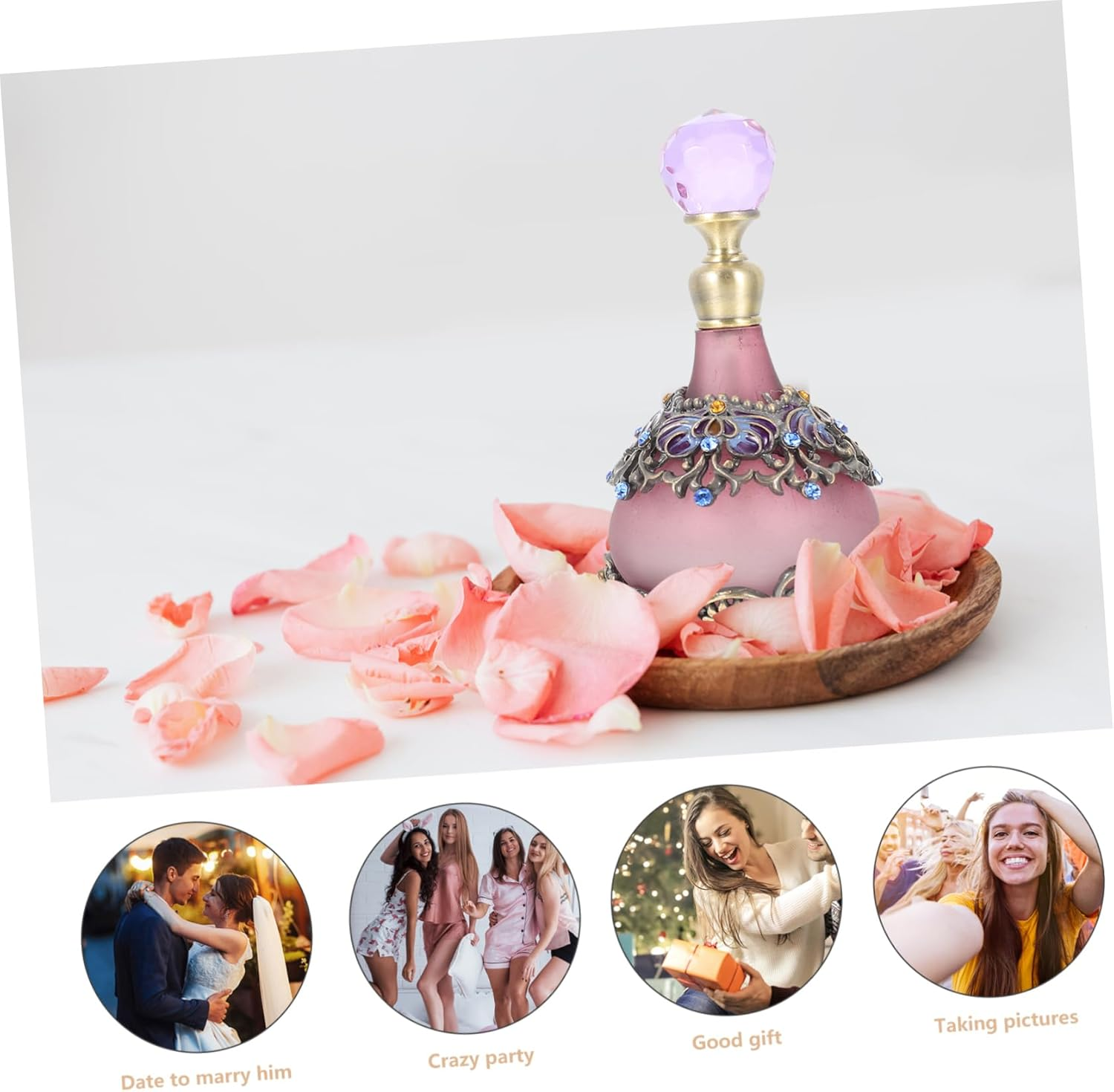 Yardenfun Vintage Refillable Perfume Bottle 23Ml Glass Essential Oil Dispenser Enamel Coating Purple Crown Design Travel Cosmetic Storage Container