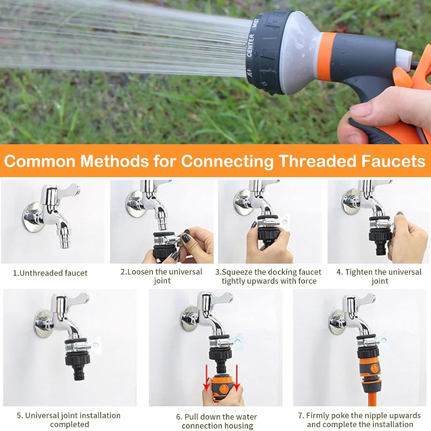 YUENTOEN Garden Hose Nozzle, Water Spray Nozzle with 8 Adjustable Watering Patterns, Garden Hose Nozzles & Spray Guns, Hose Nozzle Suitable for Washing Car, Watering Plants, Washing Pets and Home Use image number 2