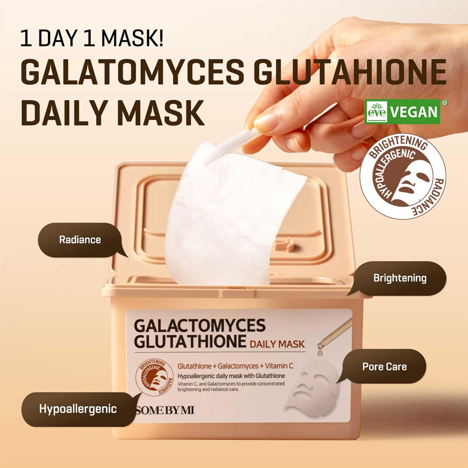 SOME by MI Galactomyces Glutathione Daily Mask - 30 Sheets, 11.8Oz - Vitamin C Vegan Face Sheet Mask for Skin Brightening Routine - Skin Moisturizing and Glowing Care for Glass Skin - Korean Skin Care image number 4