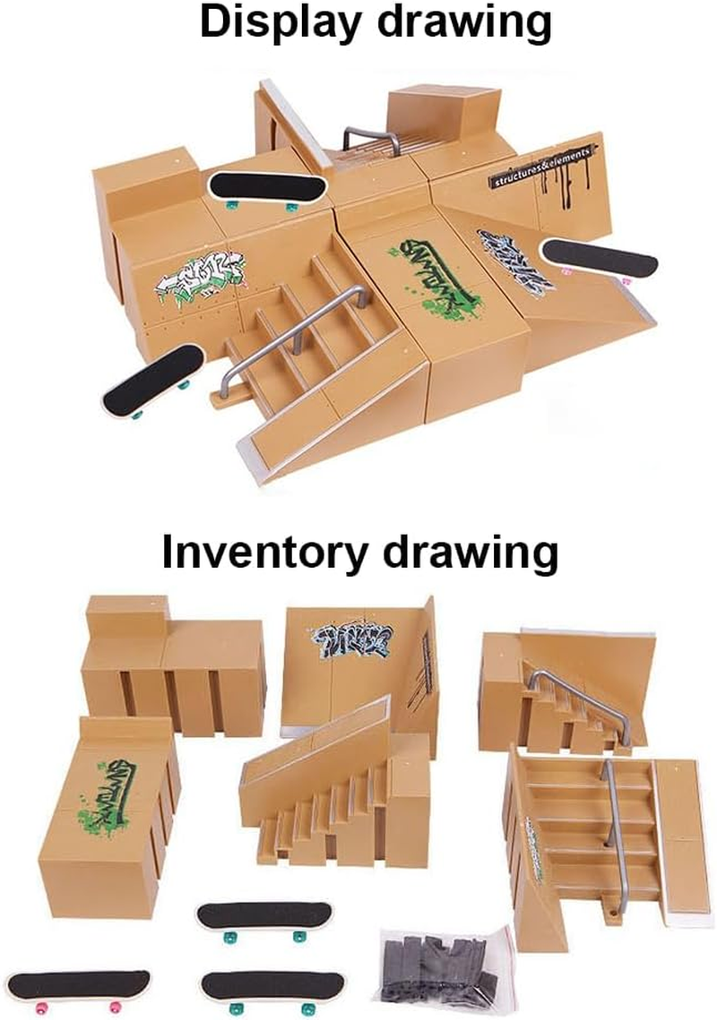 Finger Skateboard Sets, Grip&Tricks, Fun Fingerboard Skatepark Kit Mini Finger Boards - Finger Training Toys, Professional Competition Venue Props Matching Set Combination Full Set of Venues