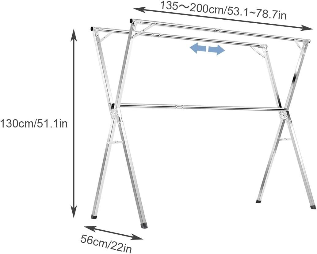 Clothes Drying Rack 79 Inches, Clothing Folding Indoor Outdoor Stainless Steel Laundry Drying Rack Adjustable and Foldable for Indoor Outdoor image number 1