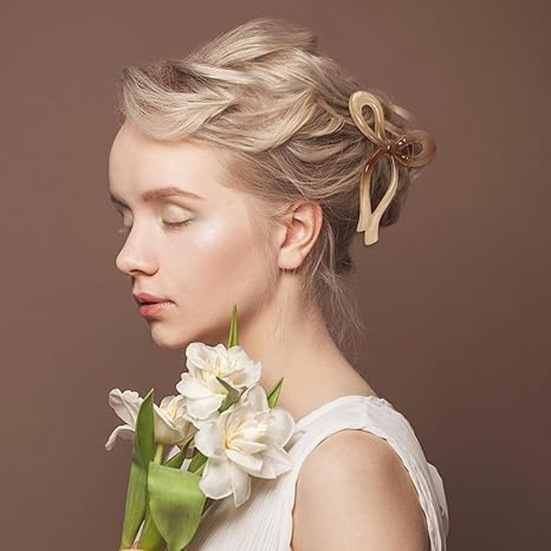 Plastic Cute Large Bow Hair Claws Nonslip Fashion Hair Clips,4Pcs Bow Hair Clips Elegant Hair Claws,Bow Hair Claw Clips Cute Claw Clips,Bow Hair Clips Elegant Hair Claw Large Cute Large Bow Hair Claw image number 3