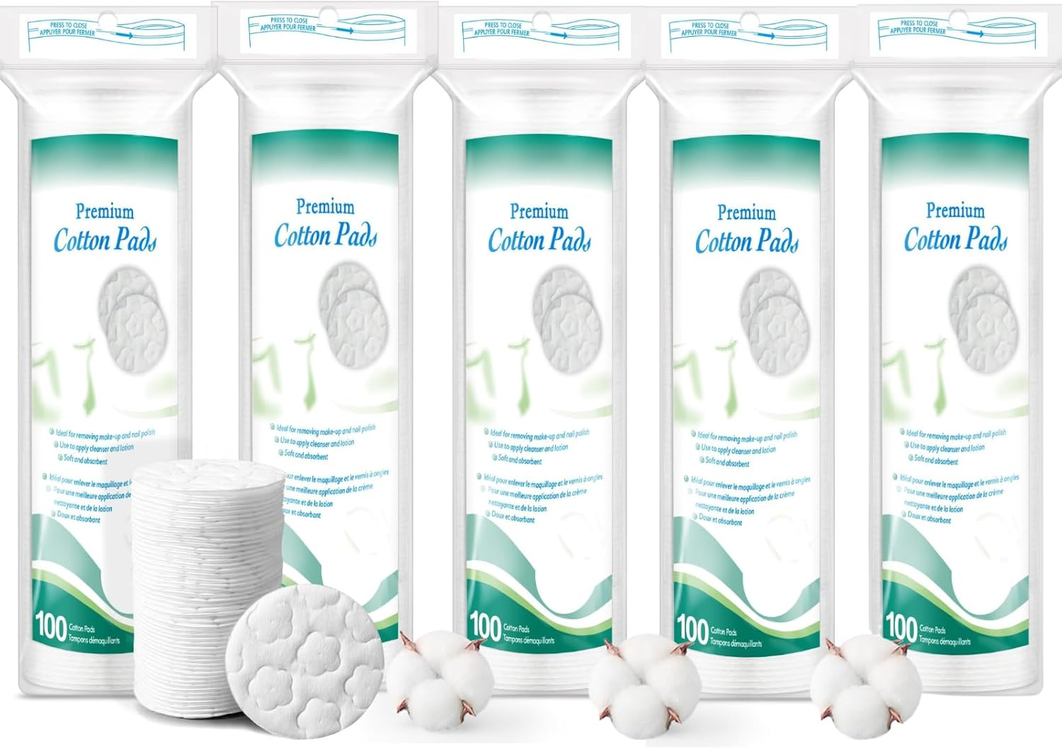 Premium Cotton Rounds, Makeup Remover Pads, Pure & Natural Facial Cleansing round Pads, Lint-Free (5 PACK, 500 Count)