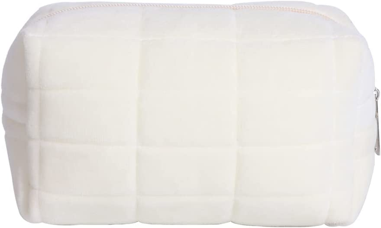LYDZTION Plush Makeup Bag Cosmetic Bag for Women,Zipper Large Solid Color Travel Toiletry Bag Travel Make up Toiletry Bag Washing Pouch, White