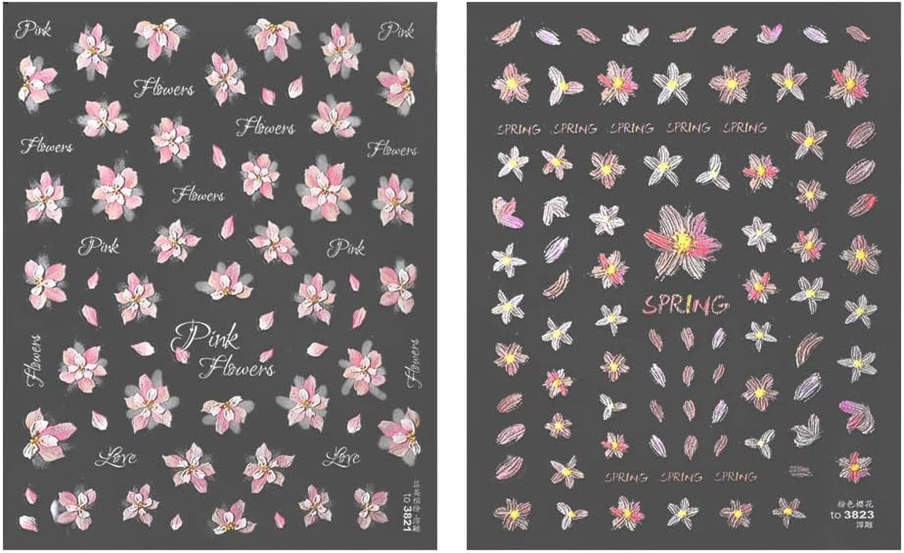 2 Sheets Pink Sakura Flower Nail Stickers Self-Adhesive 5D Embossed Cherry Flower Nail Design Nail Stickers Spring Summer Floral Nail Stickers Relief Petal Nail Sticker Nail Accessories Nail Art