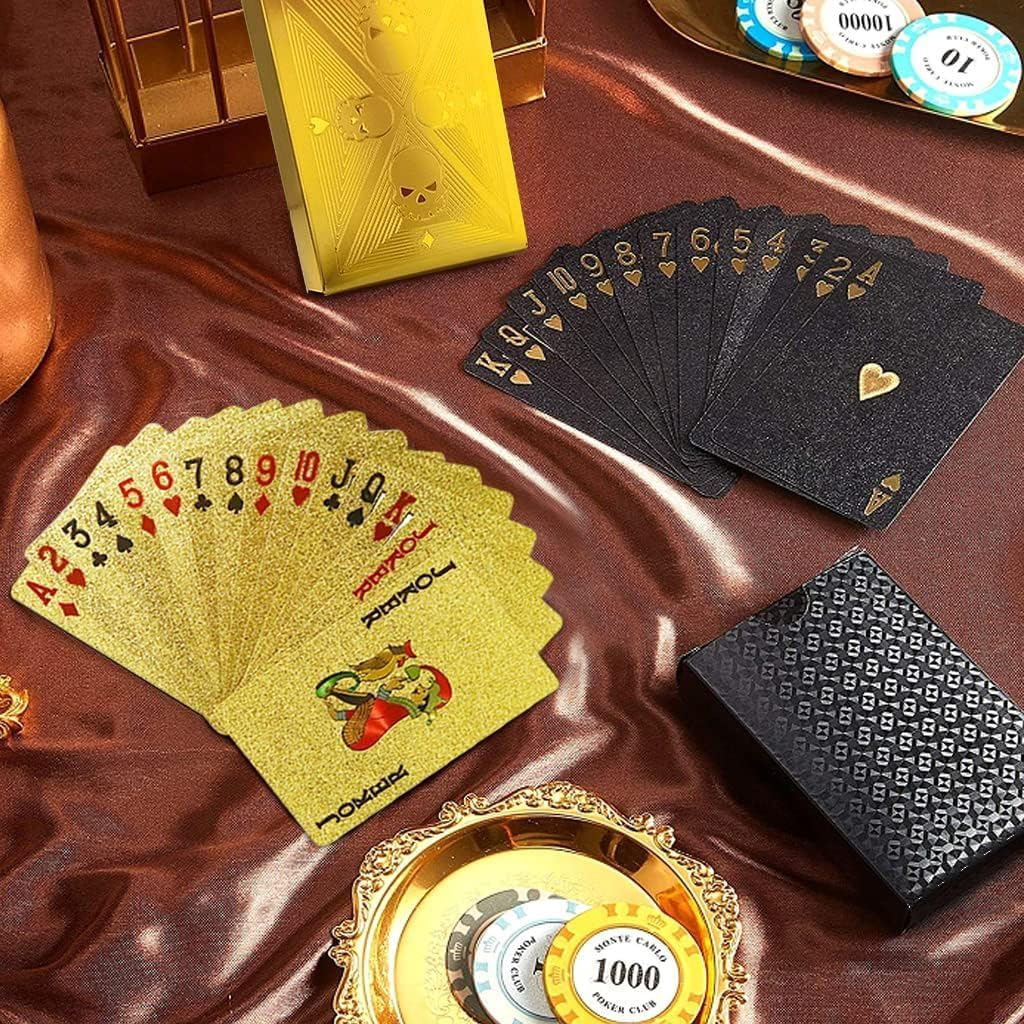 HENWUBEI 2 Decks of Black and Gold Playing Cards, Waterproof Plastic Cards with Gift Box, Game Tool for Home Game Party - Cool Gold and Black Diamond image number 2