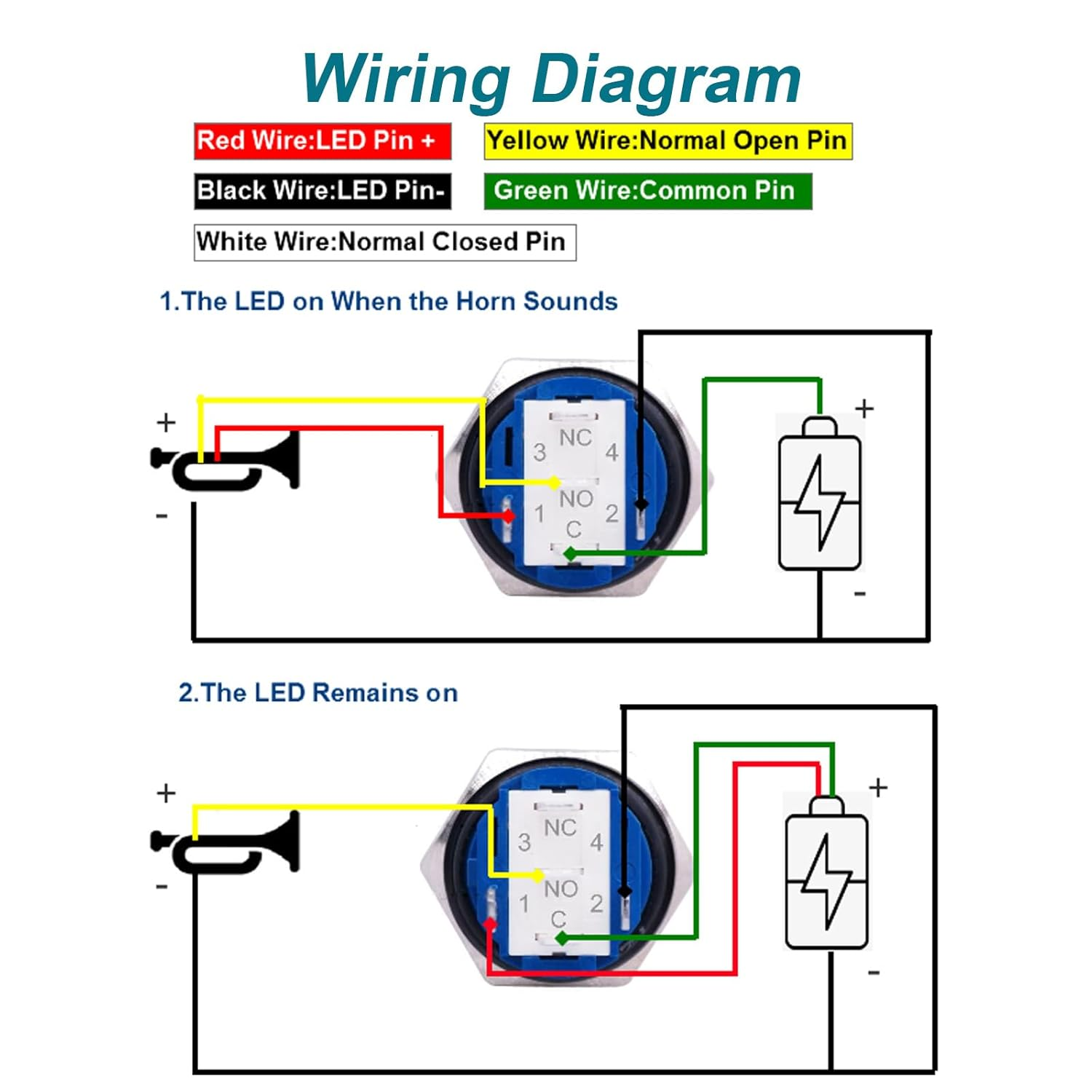 Horn Button, Momentary Button Switch, Car Modification Horn Switch, Push Button Switch, Rear Plug Harness image number 6