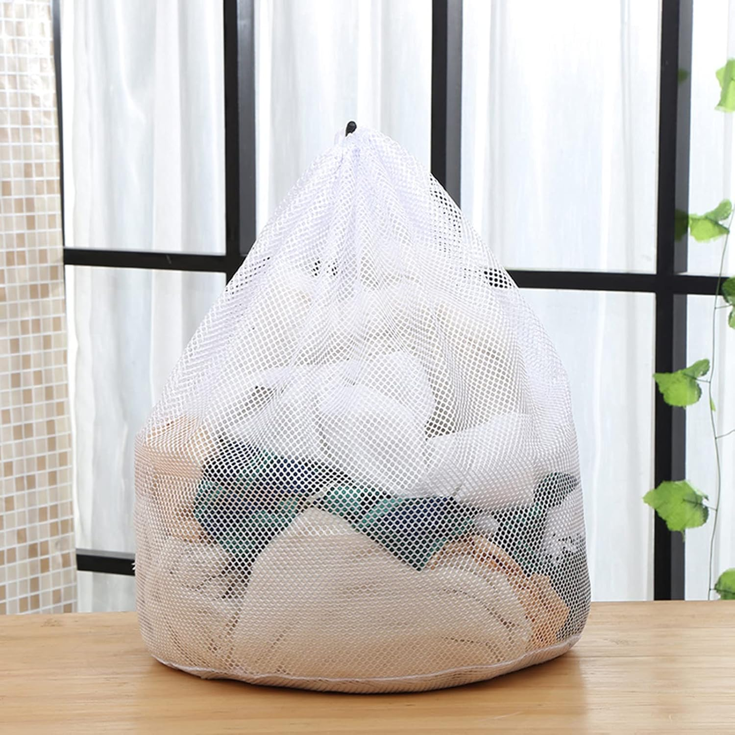 3 Pack Mesh Laundry Bags, MH MOIHSING Machine Washable Drawstring Design Travel Coarse Net Laundry Wash Bags Durable Sturdy Laundry Bag Heavy Duty Drawstring Bag for Blouse,Hosiery,Stocking,Underwear image number 1