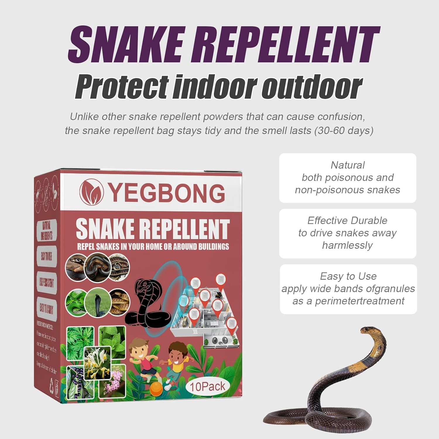 Snake Repellent,Insect Killer Outdoor Snake Repellent Repels Yard Snakes Pet Safe for Lawns, Gardens, Camping and Fishing Repels Snakes and Other Pests（10Pack） image number 2