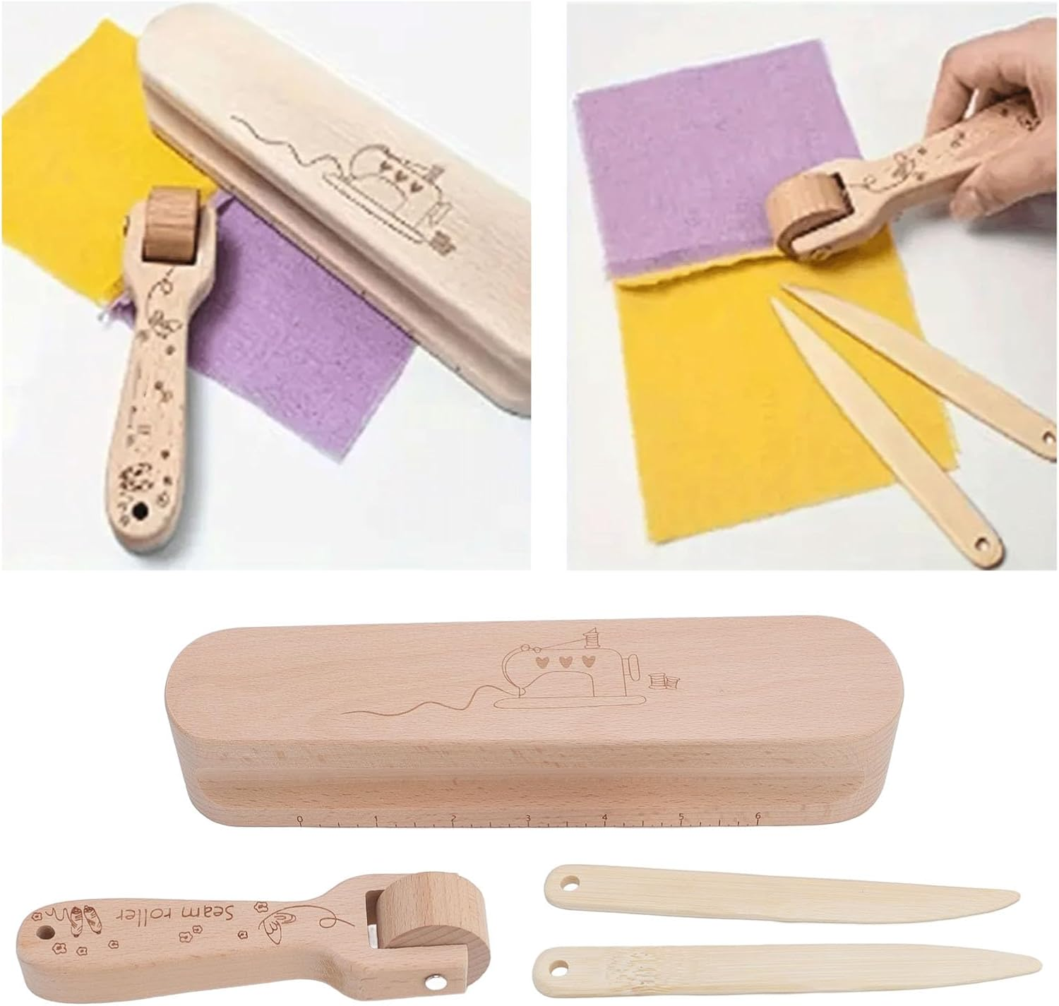 4Pcs Beechwood Seam Roller & Point Turner, Tailors Clapper, Sewing Tool for Flattening Fabrics and Point Pressing, Multipurpose Wooden Tools for Sewing, Quilting, Ironing image number 2