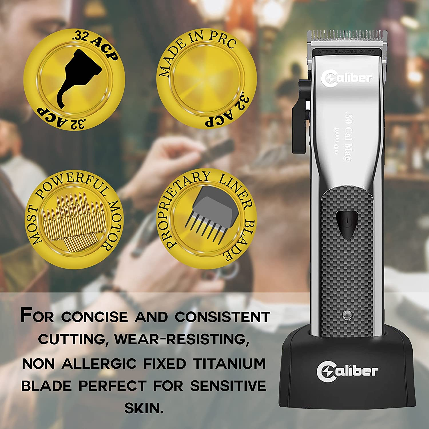 Calibre .50 Cal Professional Cordless Clipper - Rechargeable, High Speed Magnetic Motor, Reliable Constant Power, 4 Hours Running Time - Used by Stylists & Barbers image number 1