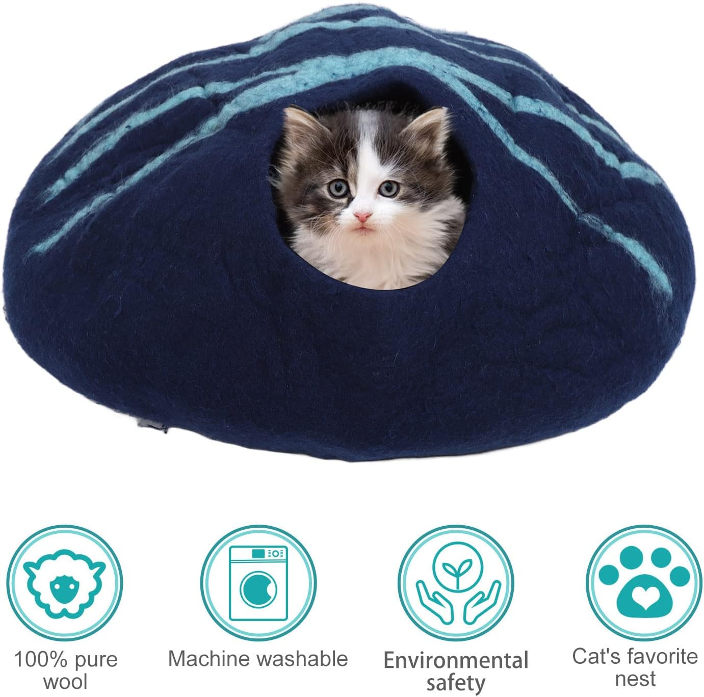 Premium Felt Cat Bed Cave，Wool Cat Cave Bed Keep Warm Soft and Comfortable Multipurpose Cat Bed for Cats Kittens Small Pets， Cozy House Indoor Bed for Cats & Kittens ， Pet Felt Cat Cave, Hideout image number 5