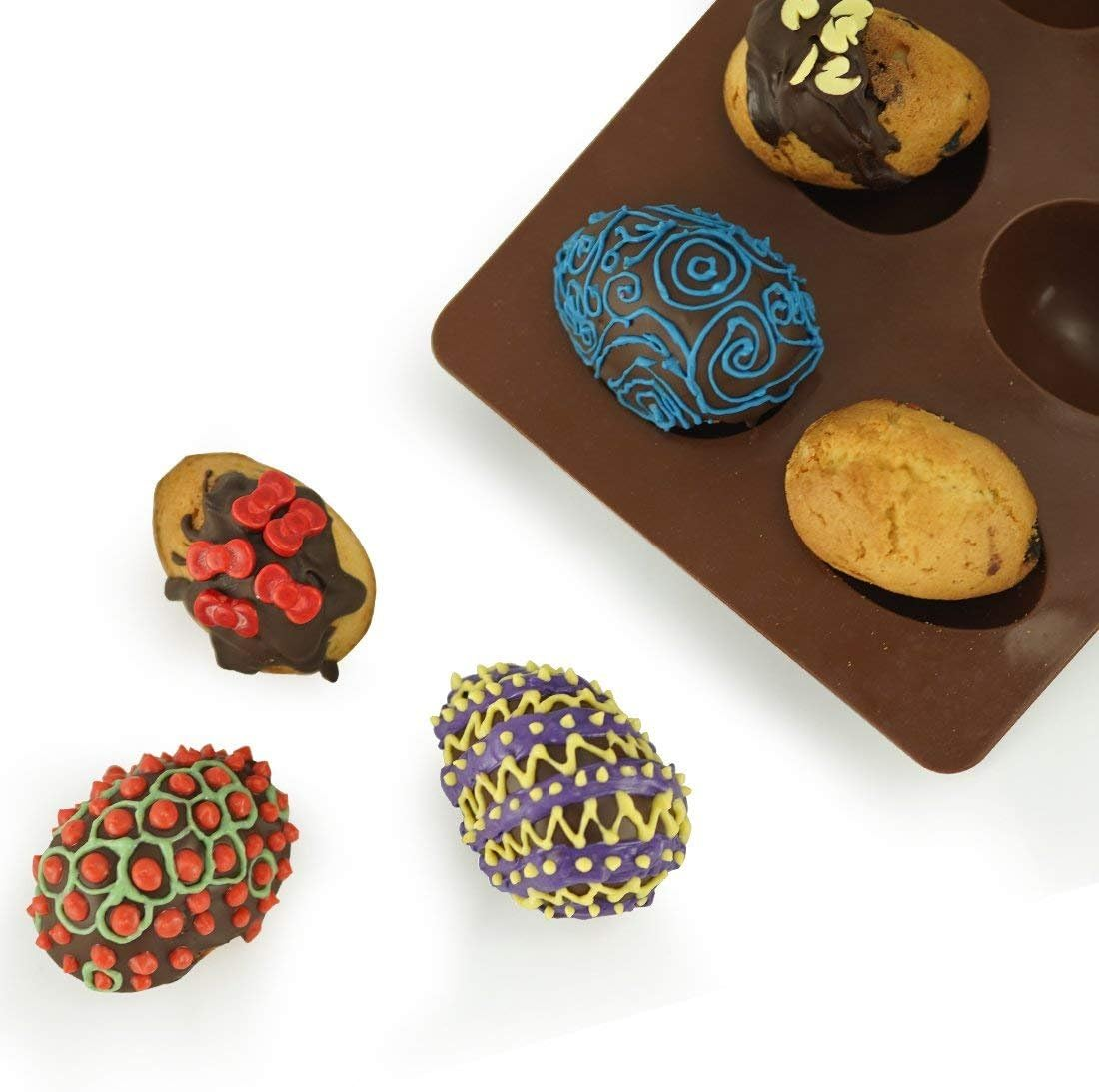 Mirenlife 8 Cavity Silicone Egg Pan, Egg Tray, Egg Shape Ice Tray, Silicone Baking Supplies for Cake Decorating, Chocolate, Candy, Jello, Baking Pan for Muffin, Bread and More, Set of 2 image number 4