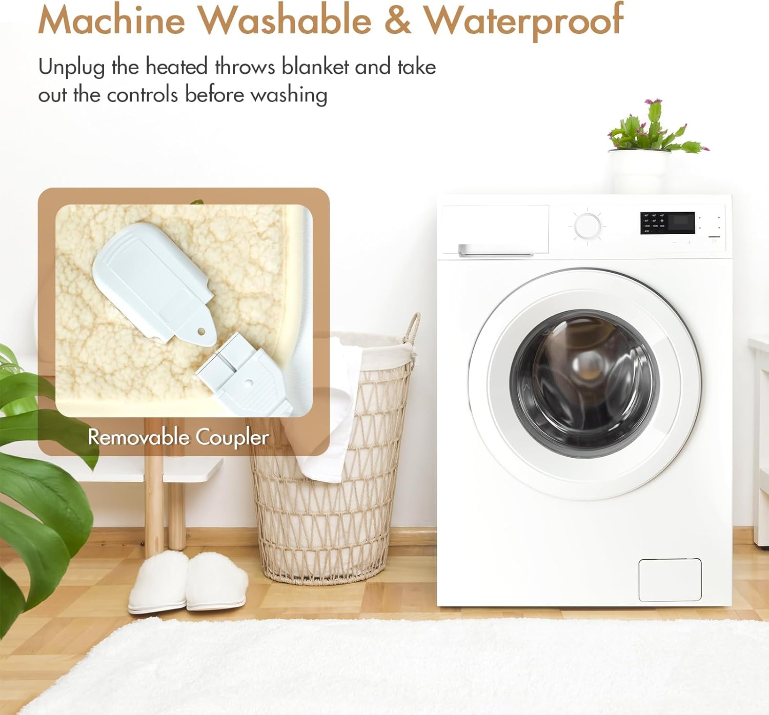 ADVWIN Double Size Electric Blanket, Cotton Fluff Heated Mattress Pad with Dual Control, 3 Heating Settings, Machine Washable, Adjustable Heating Area, 191X139Cm, Beige image number 4