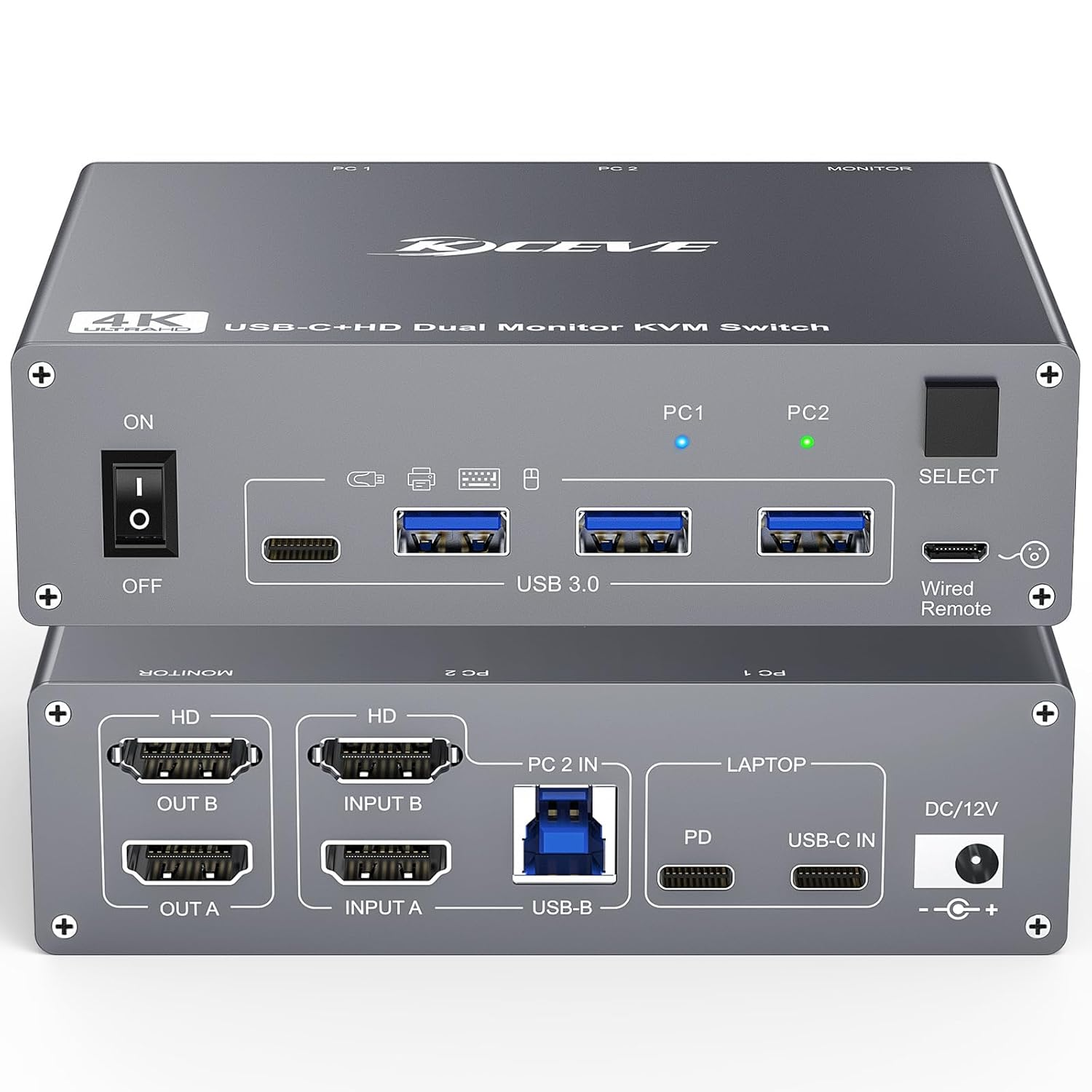 USB Type C Docking Station Dual Monitor KVM Switch 2 Monitors 2 Computers USB-C HDMI 5Gbps 4K@60Hz KVM Switch for Laptop & Desktop PC, 100W PD Charging, with Type-C 3.1 Gen2 Cable and Wired Remote