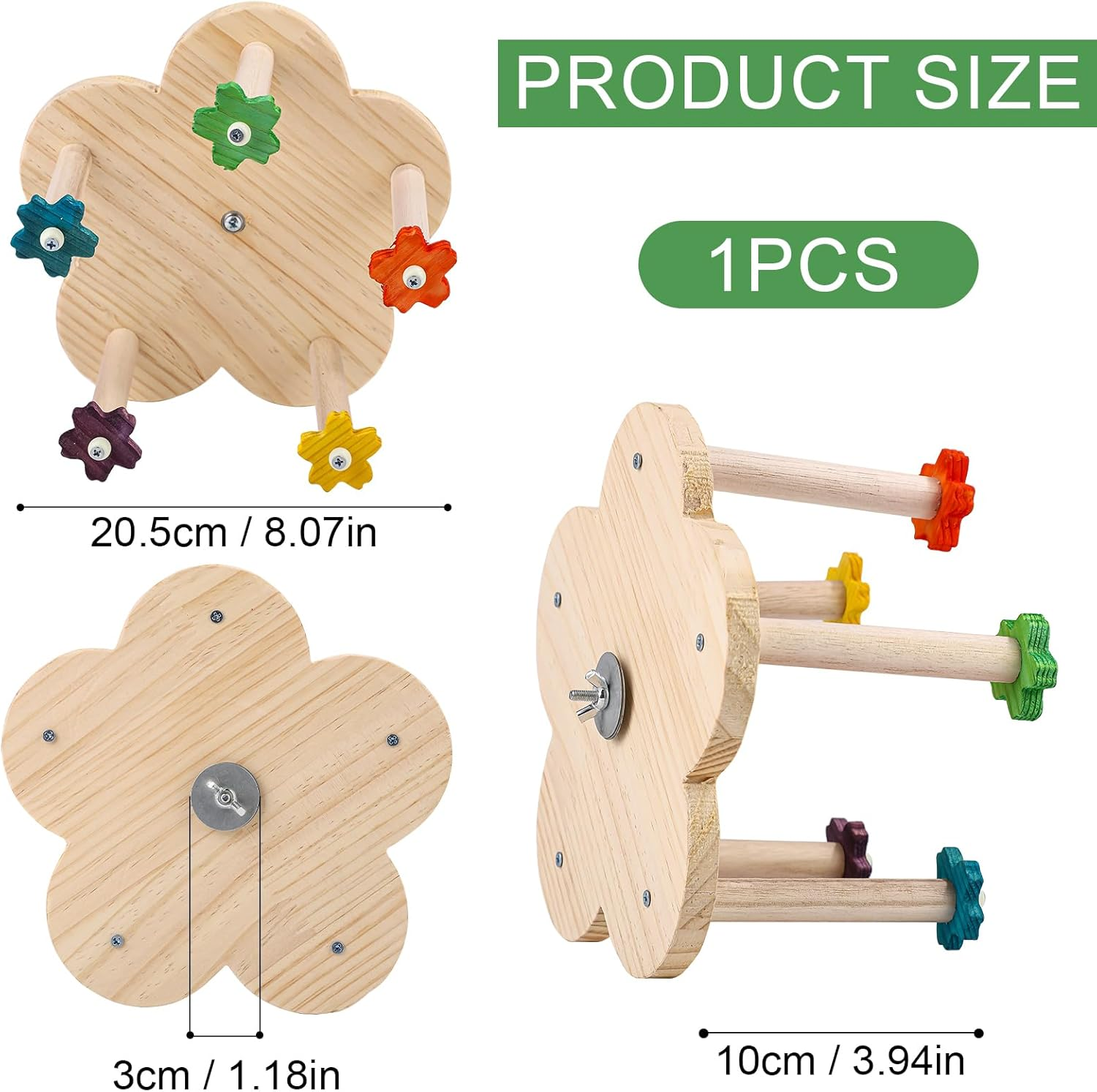 Wood Bird Rotating Perch Toy, Parrot Spinning Toy with Bearing Bird Ferris Wheel Toy Parakeet Toy Cockatiel Toys for Bird Cage Entertainment Chewing Exercise
