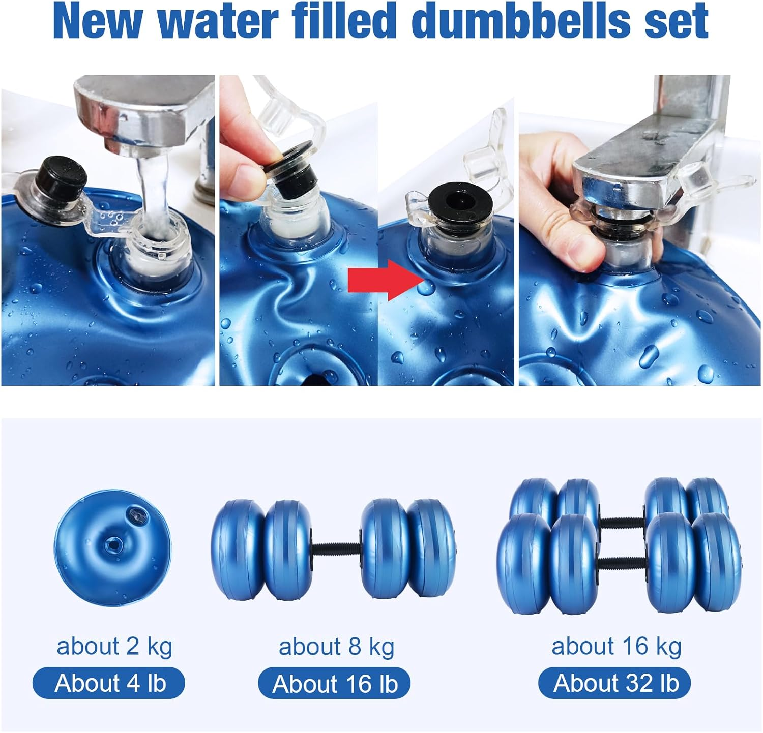 Travel Weights Water Filled Dumbbells Set for Man & Women, Adjustable Free Water Dumbbells for Exercise Fitness Weightlifting Training (45~70 Lbs).. image number 5