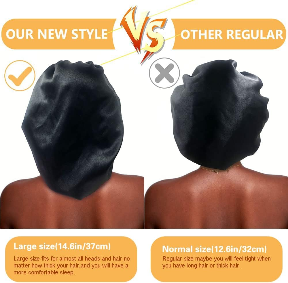 2PCS Large Satin Bonnet,Silk Bonnet Hair Wrap for Sleeping,Sleep Cap with Elastic Soft Band,Big Bonnets for Women Hair Care image number 1