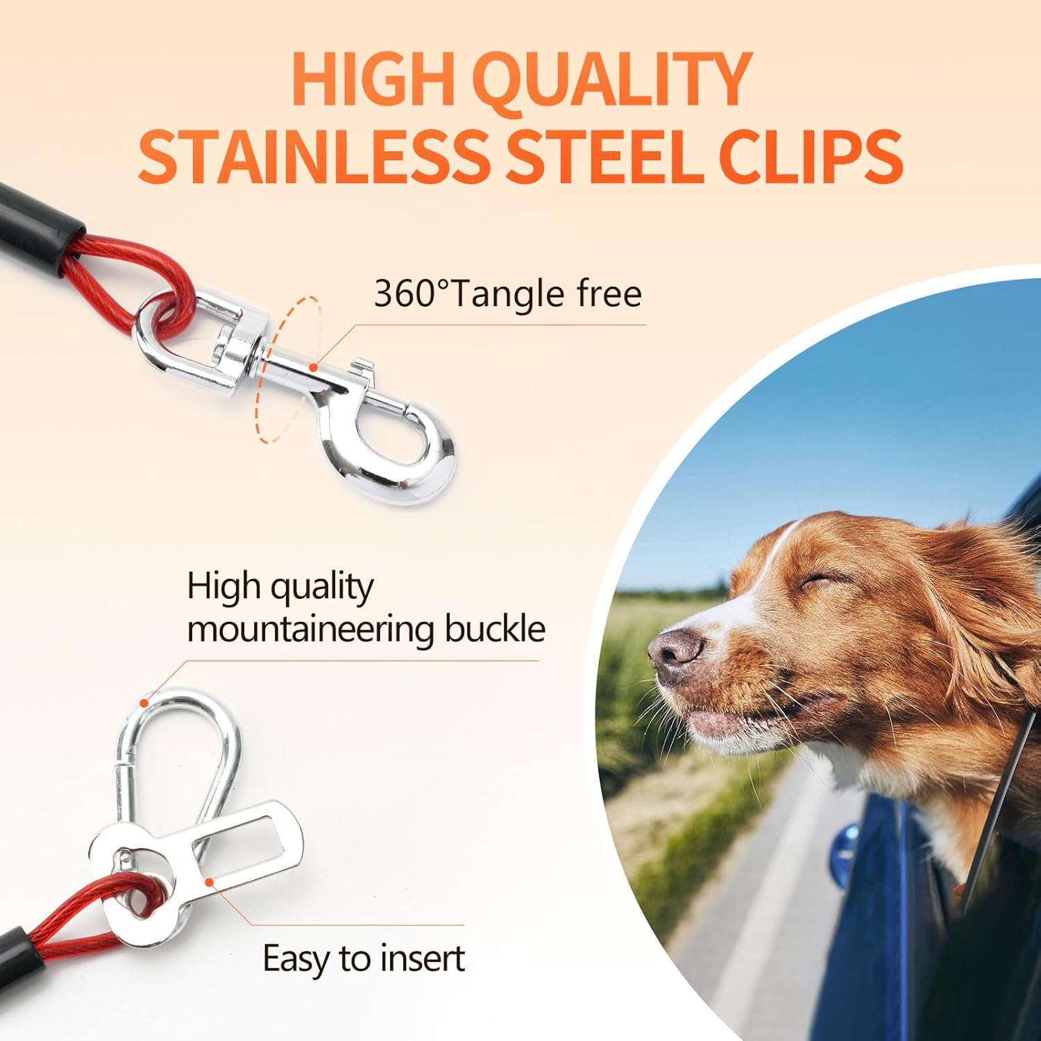 Dog Seat Belt for Car, 2Pcs Chew Proof Dog Tether Cable(32Inch Red) image number 4