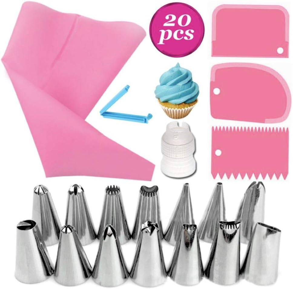 20 Pieces Icing Decoration Set Cake Decoration Equipment Silicone Pastry Bag + Piping Nozzle + Cream Spatulas + Coupler Piping Cream Stainless Steel Nozzles Decorator Pastry Cream Making Set Dessert image number 2