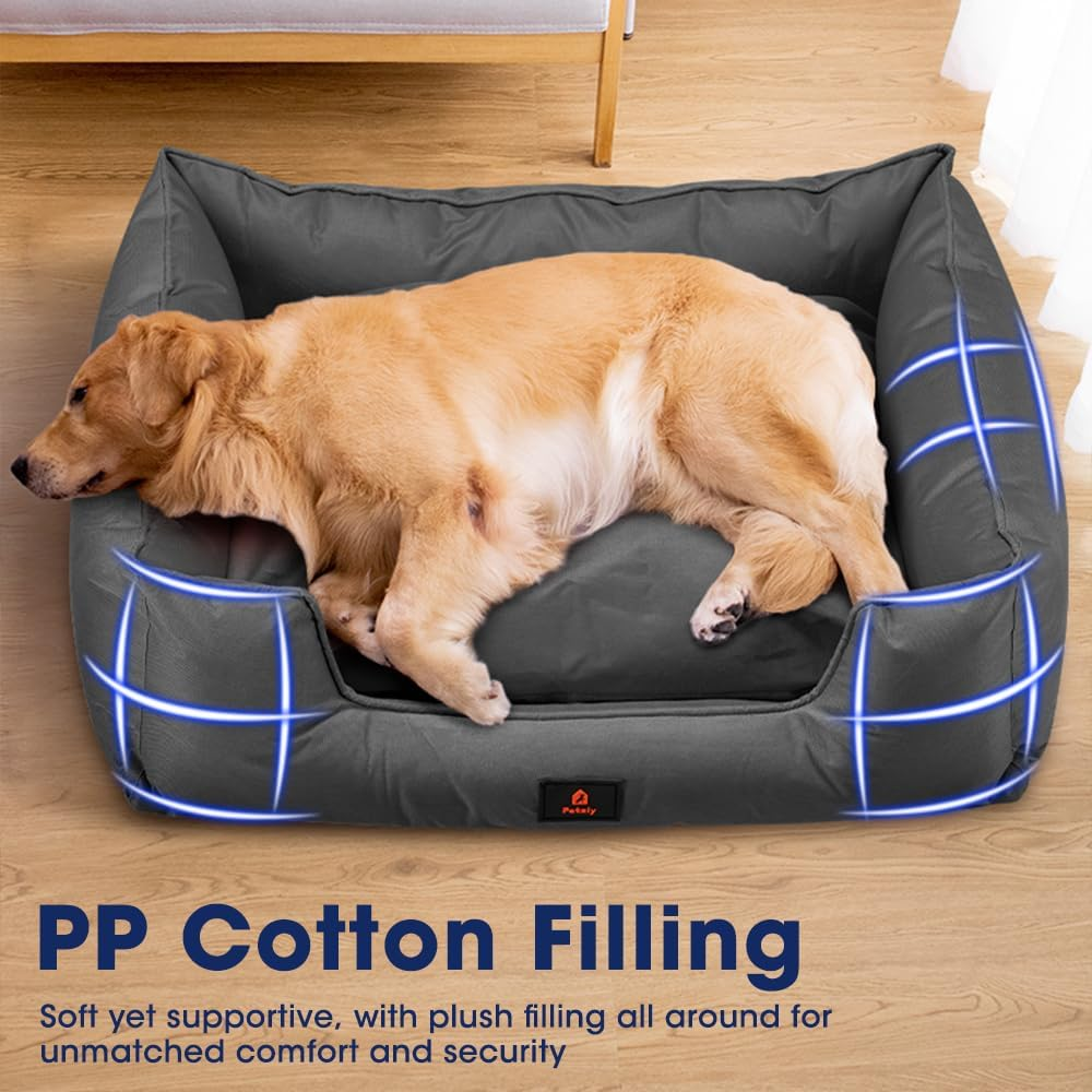 Waterproof Dog Bed for Medium Large Dogs, 600D Oxford Dog Sofa Bed Tough with Removable Cover, Non-Slip Bottom Pet Bed Easy Clean, Scratch Resistant Orthopaedic Pet Sofa, Black, XL
