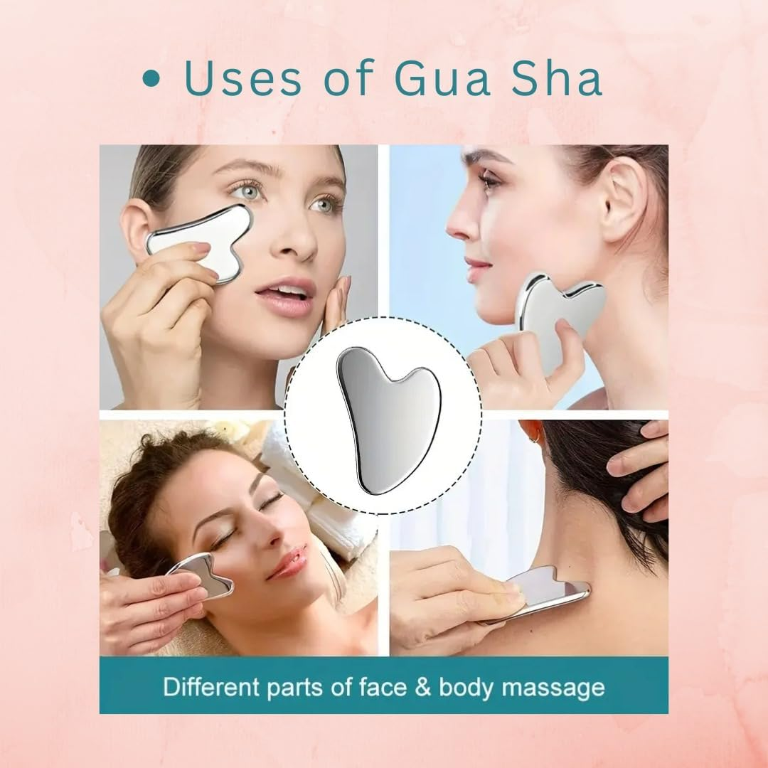 Stainless Steel Gua Sha Tool Facial Gua Sha Tool Tighten Skin Care Tools Massage Beauty Tool for Body Eyes Neck Massager with Travel Pouch - Heart Shape