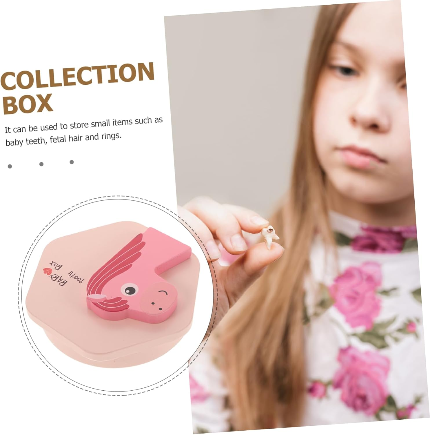 Yardwe Adorable Wooden Tooth Keepsake Box for Tooth Storage Organizer Multifunctional Hair Shower image number 2