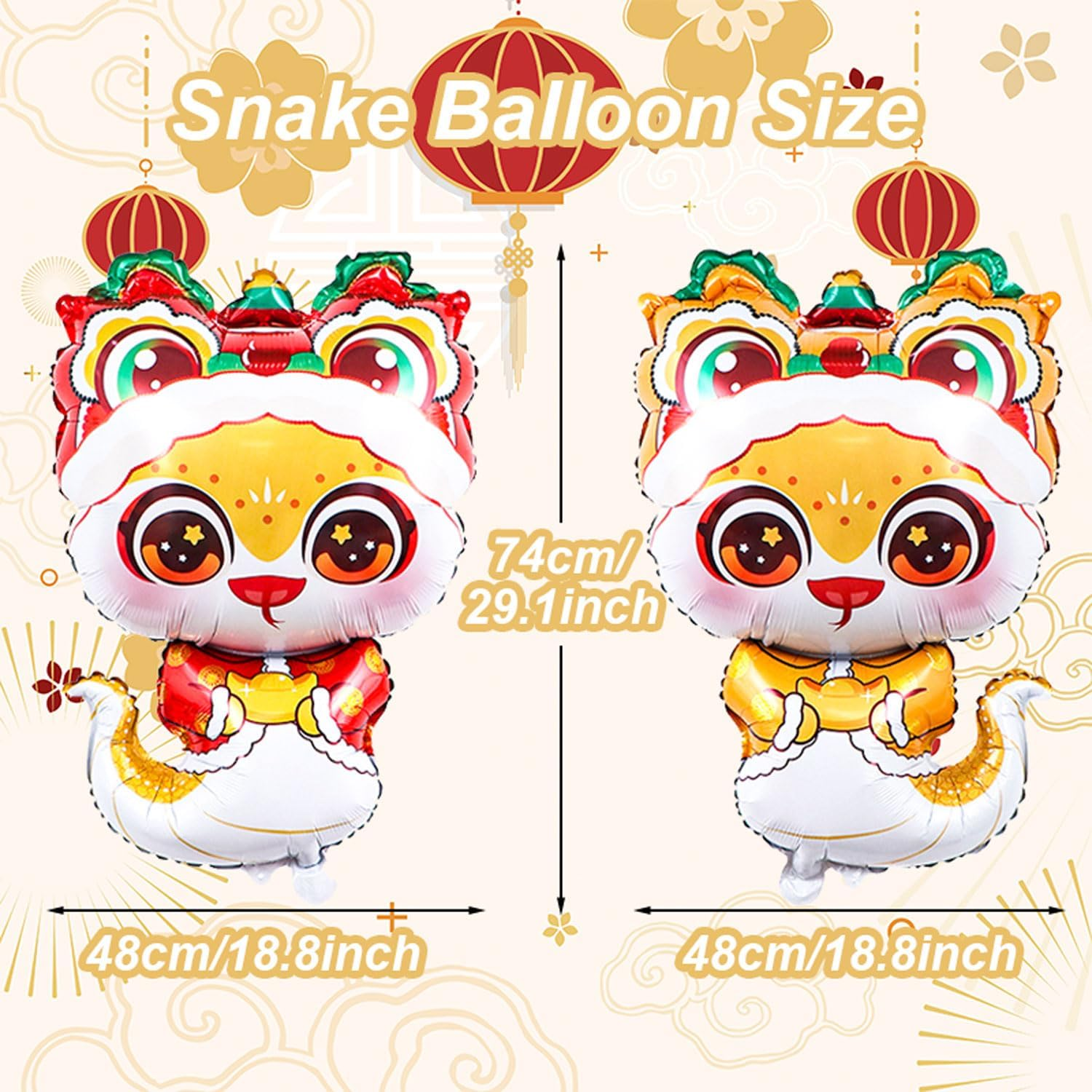 Red Gold Chinese New Year Balloons, Cute Lion Dance Hat Snake Balloons for Chinese Year of the Snake Decoration Lunar New Year Decorations 2025