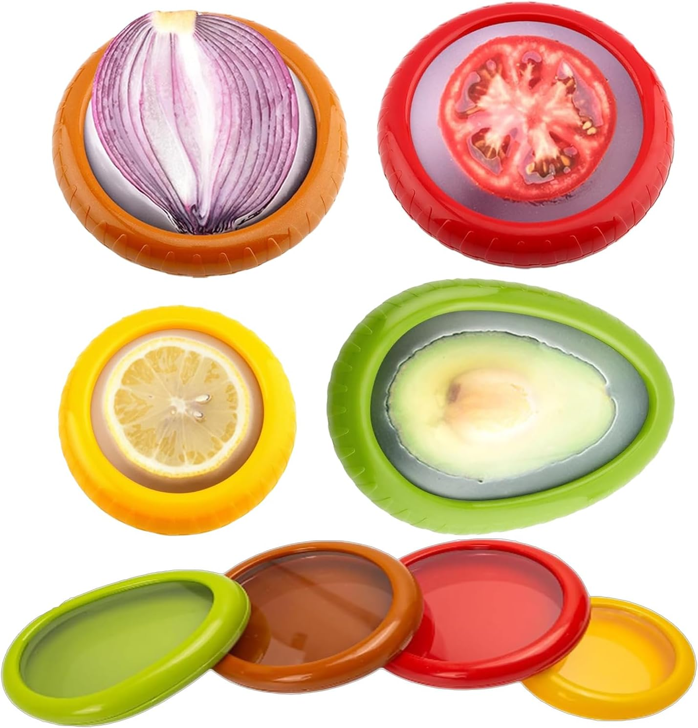 Avocado Saver and Tomato Holder - Set of 4 Reusable Silicone Fruit and Vegetable Storage Containers for Fridge - Ideal for Garlic, Onions, Lemons, and Potatoes image number 5