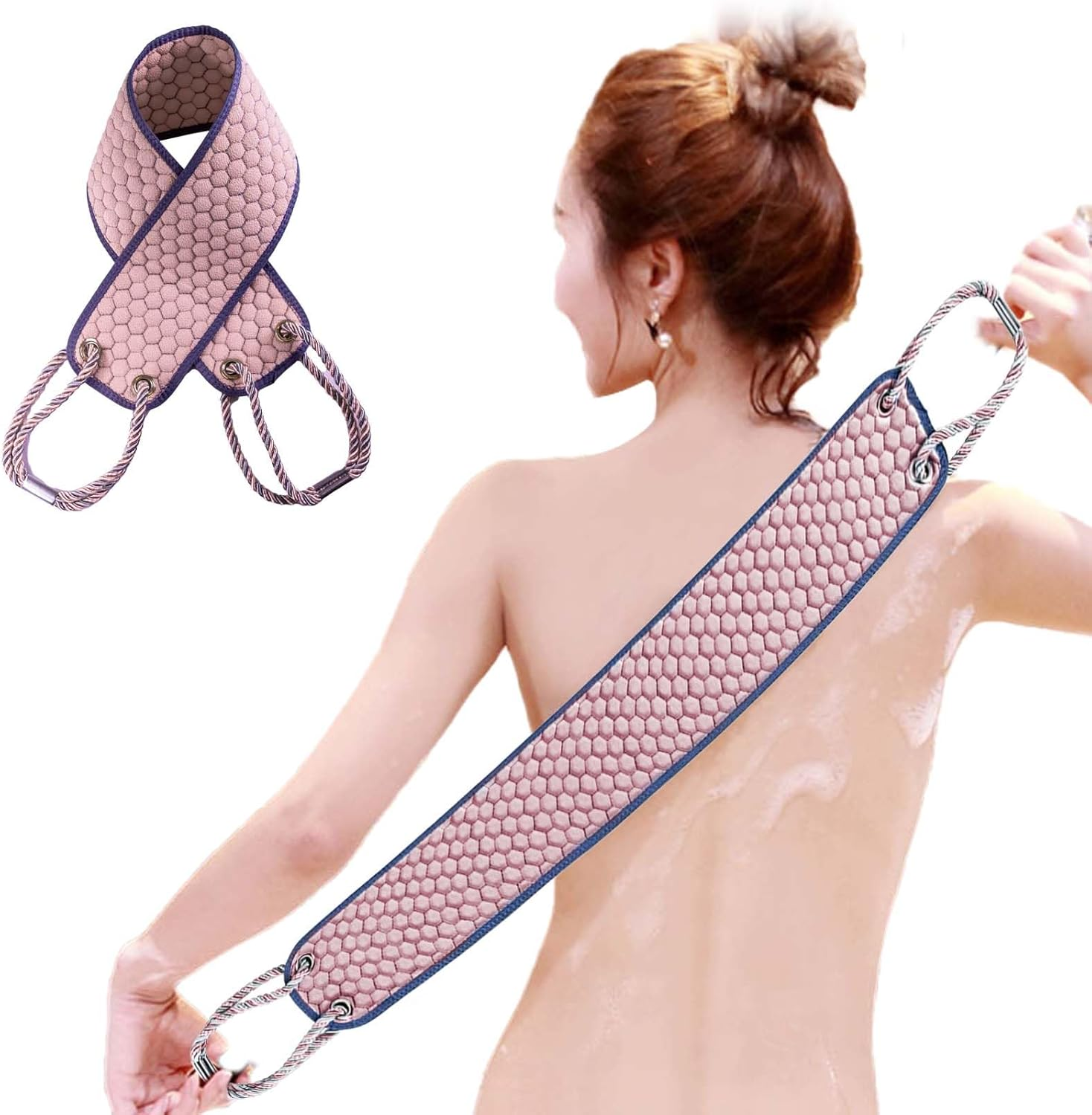 Exfoliating Back Scrubber for Shower, 37 Inches Back Washer with Handles, Exfoliating Washcloth Body Exfoliator Bath Tool to Scrub Your Body Deeply for Men & Women Exfoliation (Pink) image number 1