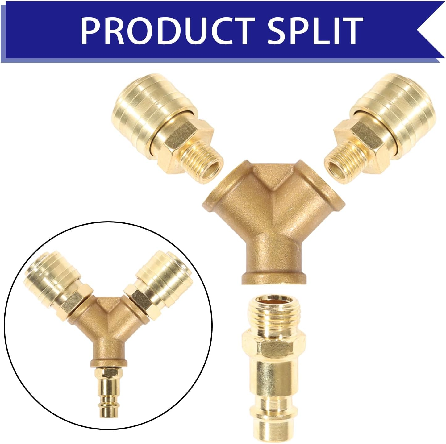 Aikoolwer Compressed Air Distributor Coupling 2-Way 1/4 Inch Brass Air Hose Quick with Male Thread Nipple