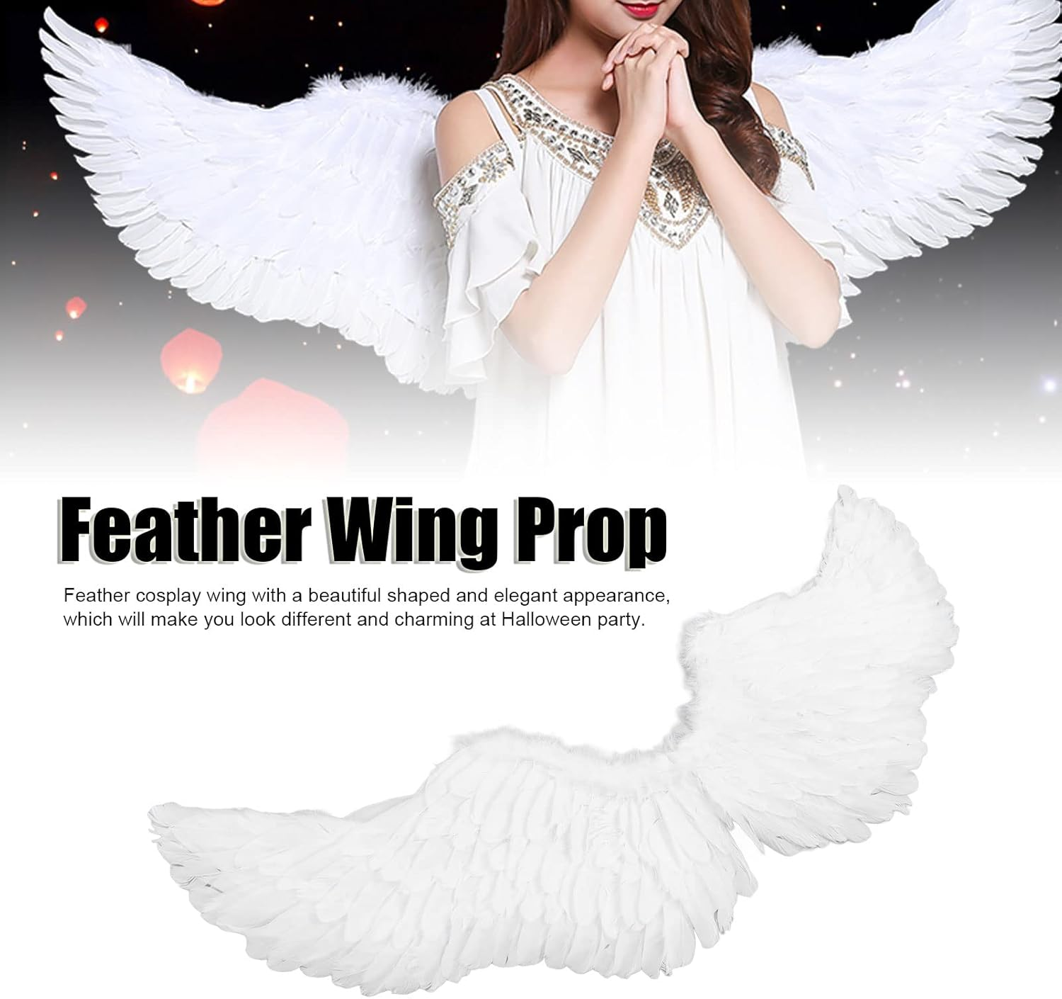Angel Wings, Cosplay Costumes Feather Angel Wing for Kids, Adults, Women, Girls, Feather Dress up Props White Angel Wing with Elastic Straps for Halloween, Christmas Eve and Christmas(S) image number 1