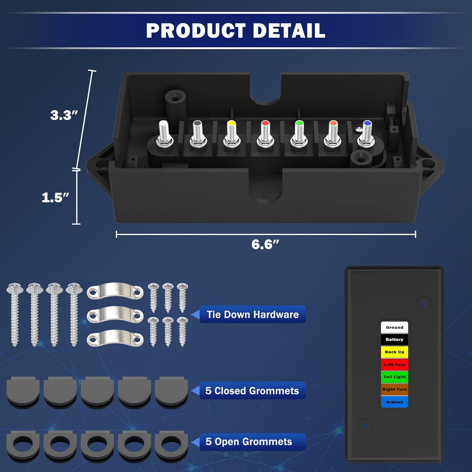 Cheemuii 7 Way Trailer Junction Box Weatherproof 7 Pin Trailer Wiring Box 7 Color-Coded Electric Wires Connection Box for RV Camper Trailer Light Rewiring