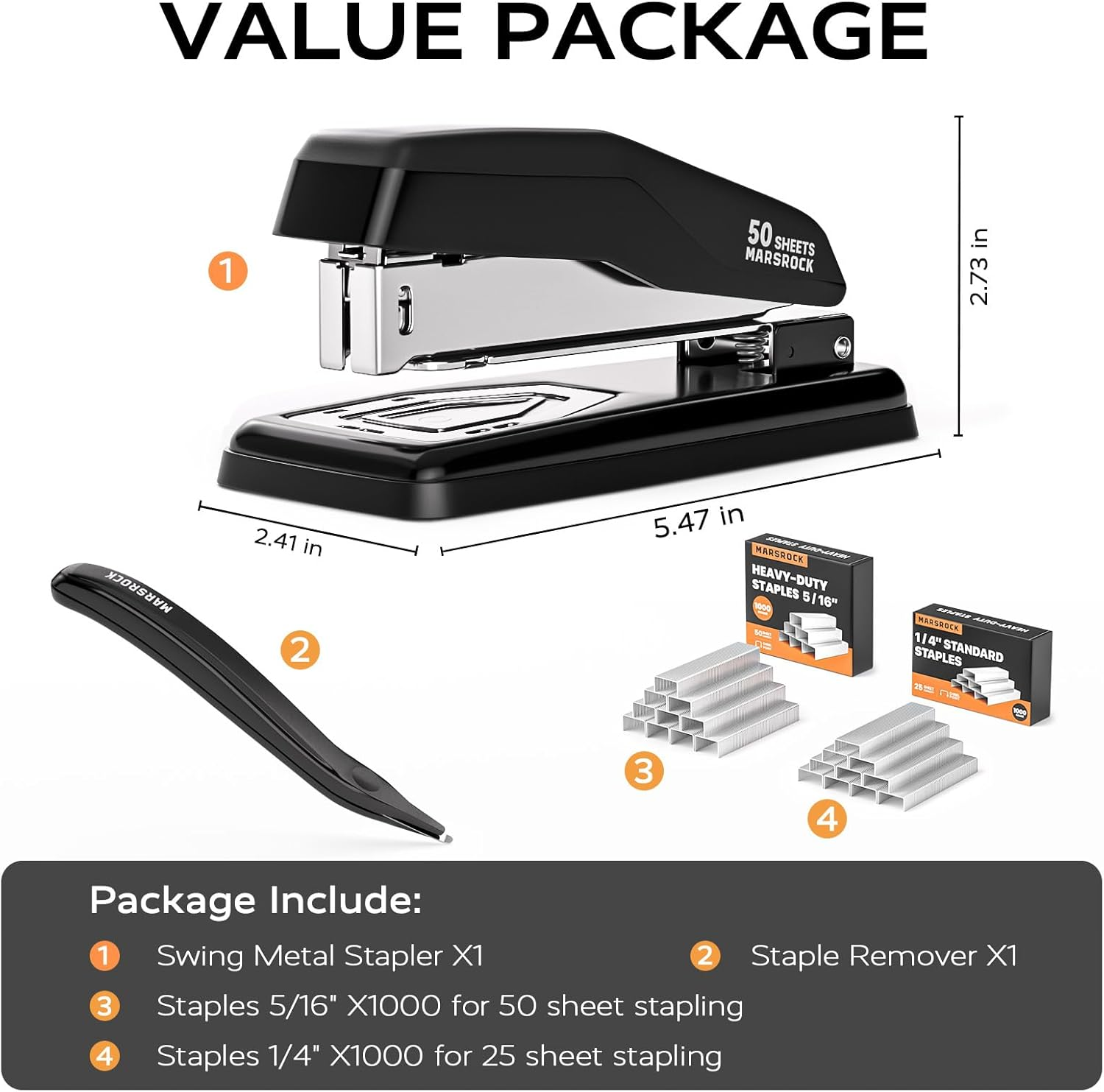 Desktop Stapler, Swing-Arm Swivel Stapler, 50 Sheet Capacity, 2000 Staples and Staple Remover, Rotatable Heavy Duty Staplers for Office, Home, Classroom, Booklet, Book Binding,Black image number 2