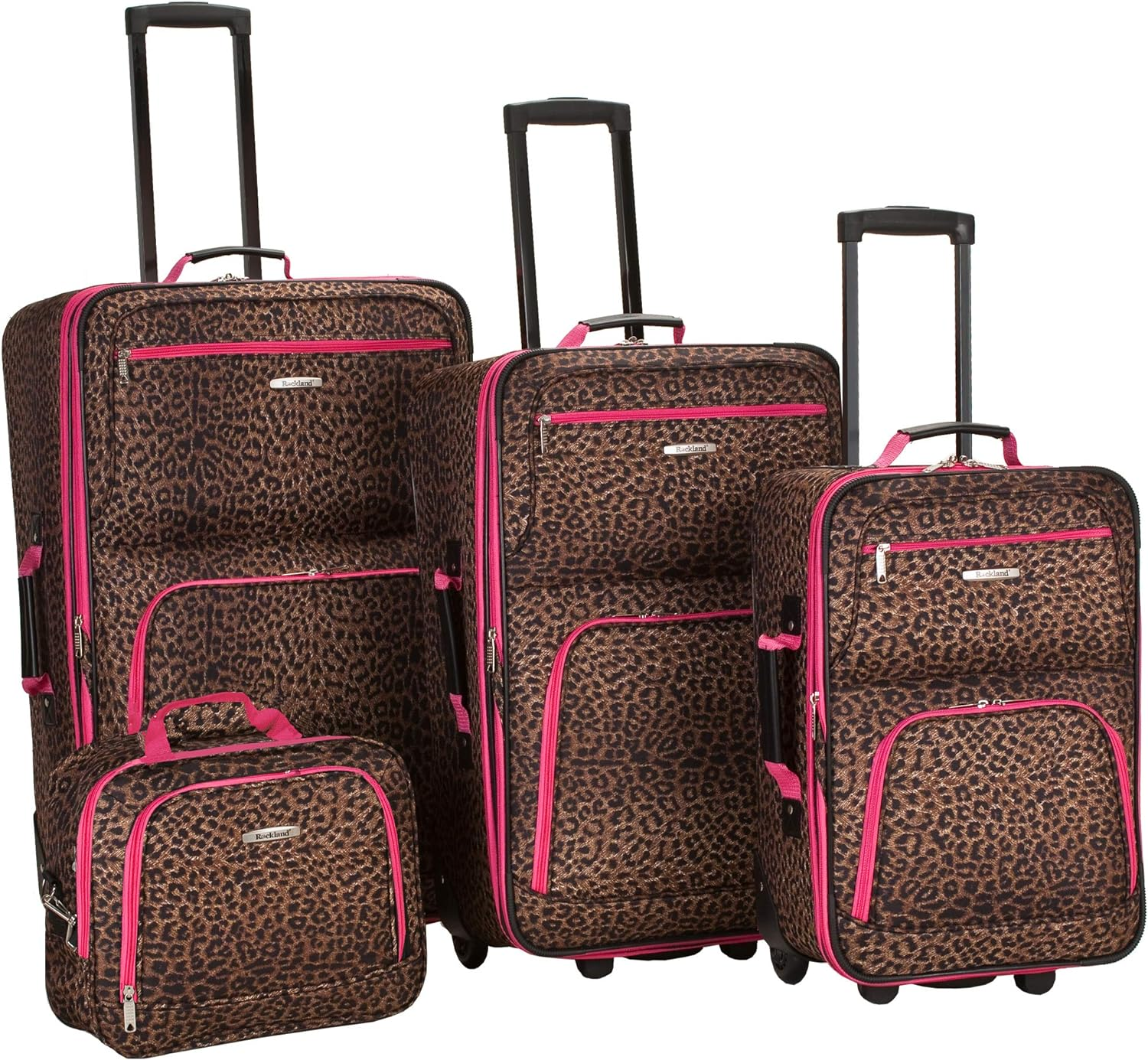 Rockland Jungle Softside Upright Luggage Set, Pink Leopard, 4-Piece Set (14/29/24/28), Jungle Softside Upright Luggage Set - Owl image number 7