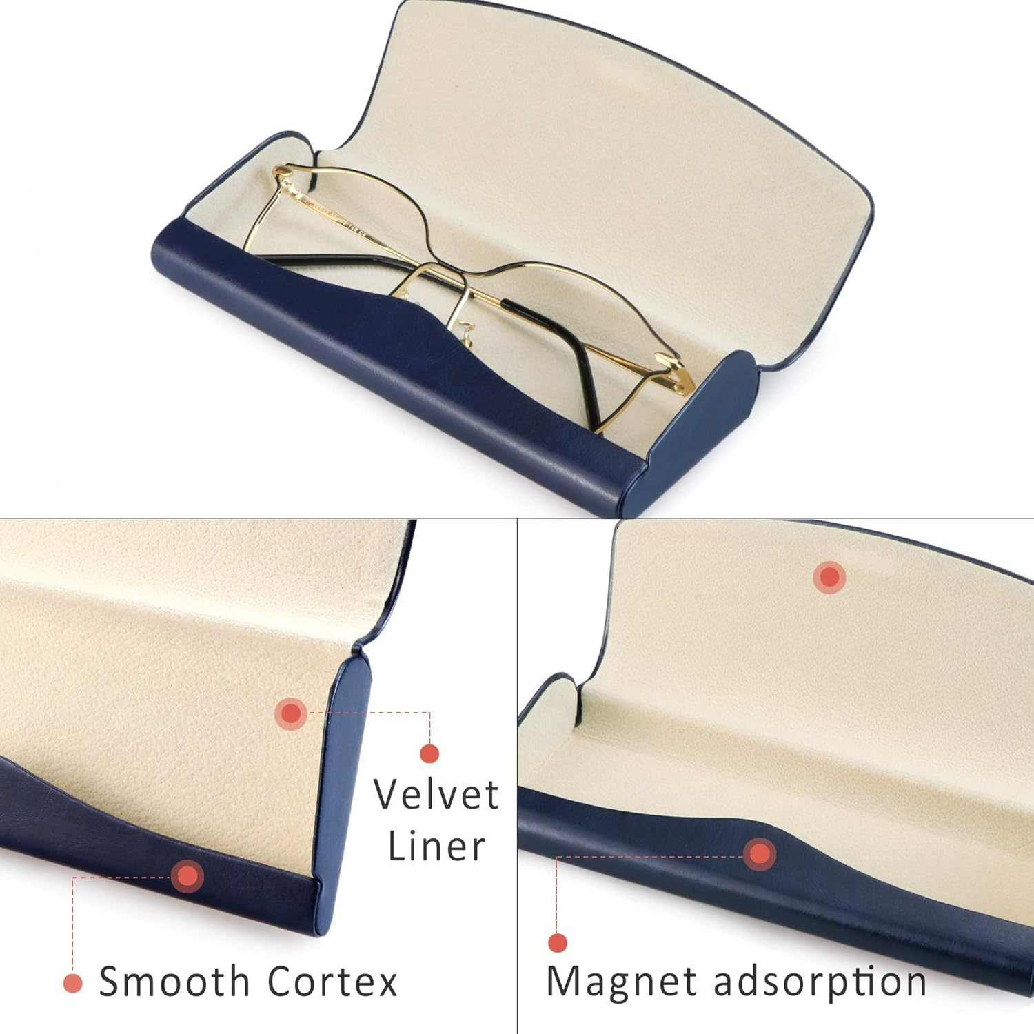 SVNXI Eyeglass Case Hard Shell, Portable Sunglass Case, Fashionable PU Leather Eyeglass Case, Lightweight - Black image number 3